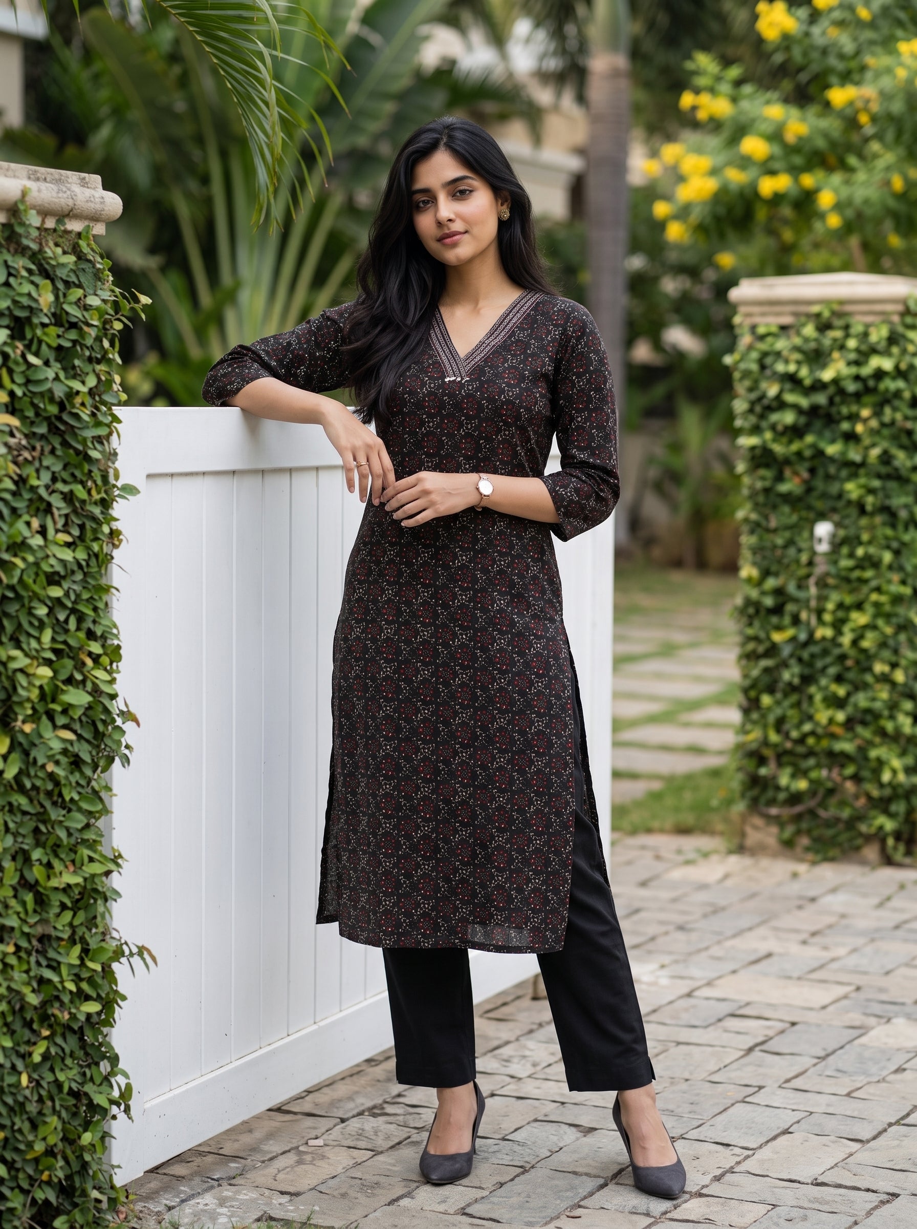 Women's Cotton Black Regular Fit Kurti