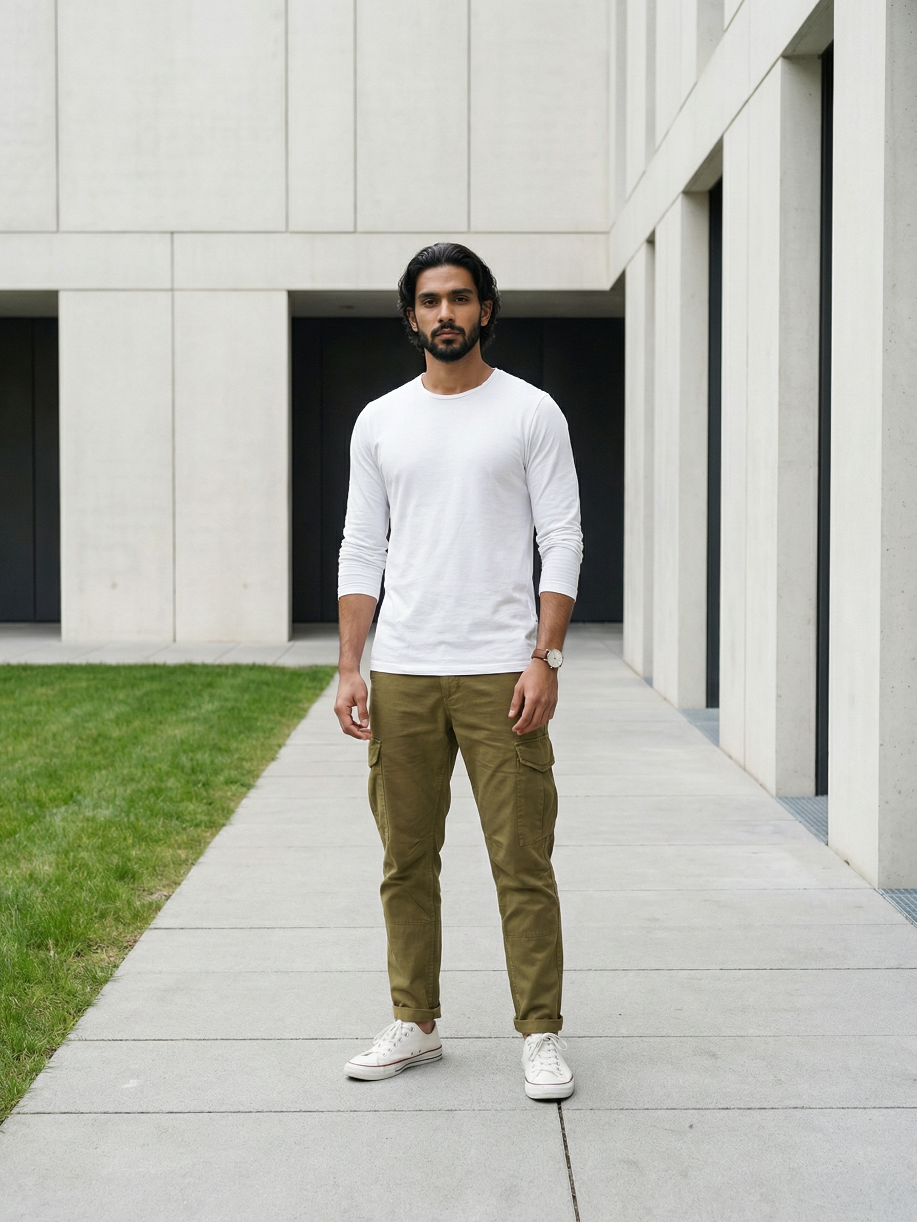 Men’s Olive Green Linen Plain Cargo