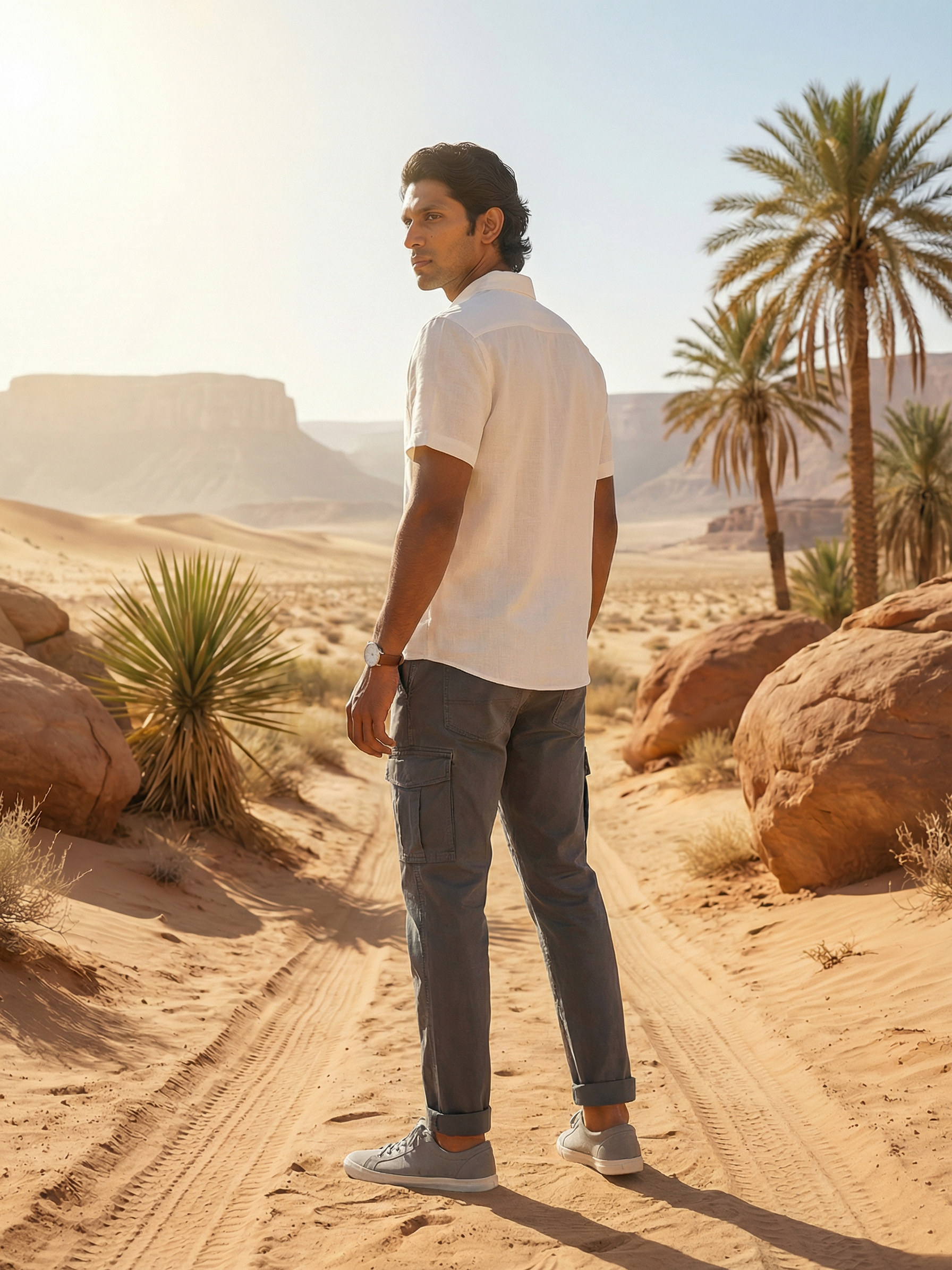 Men’s Dark Grey Linen Plain Cargo
