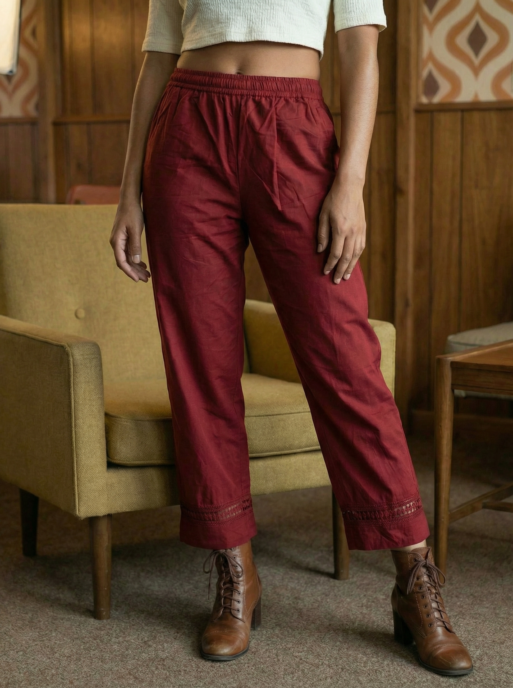Women’s Maroon Parallel Fit Sheeting Bottoms