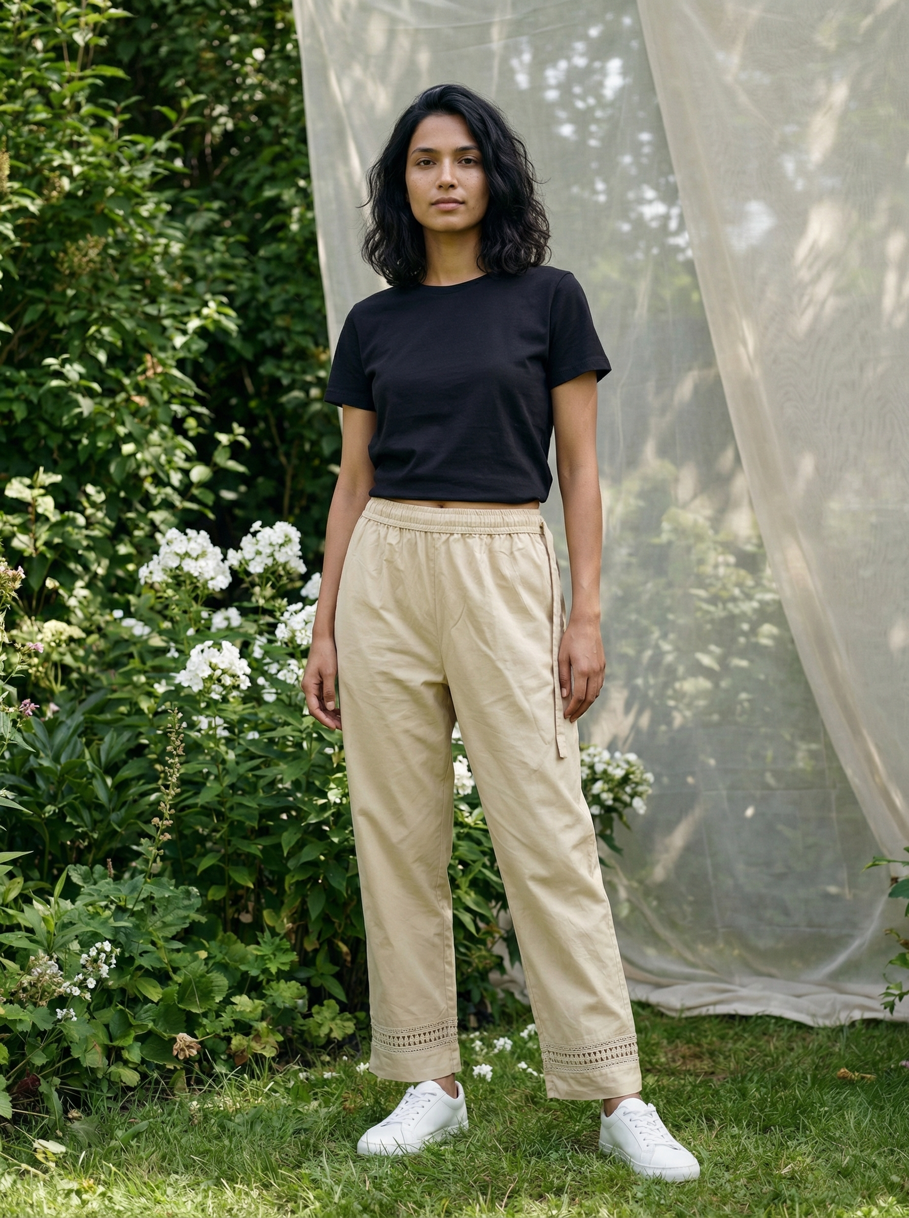 Women’s Beige Parallel Fit Sheeting Pants