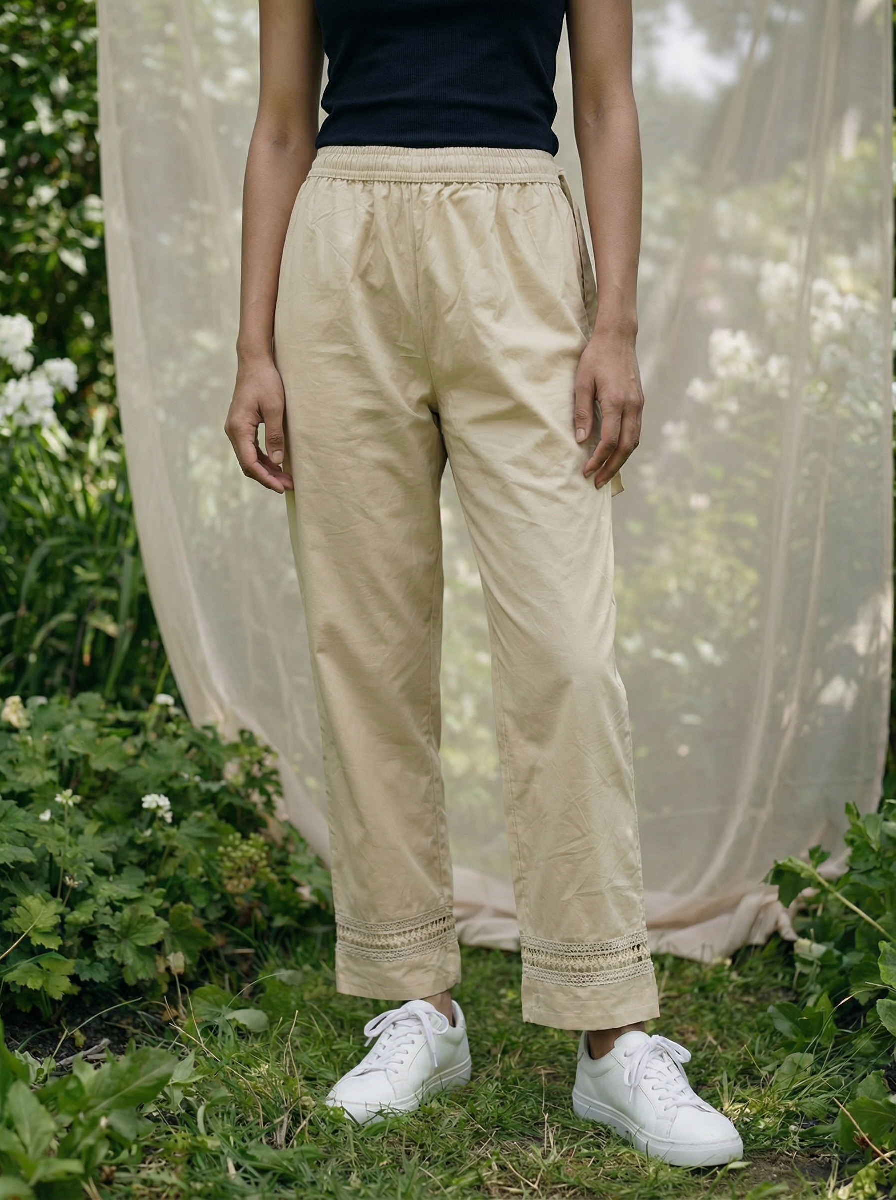 Women’s Beige Parallel Fit Sheeting Pants