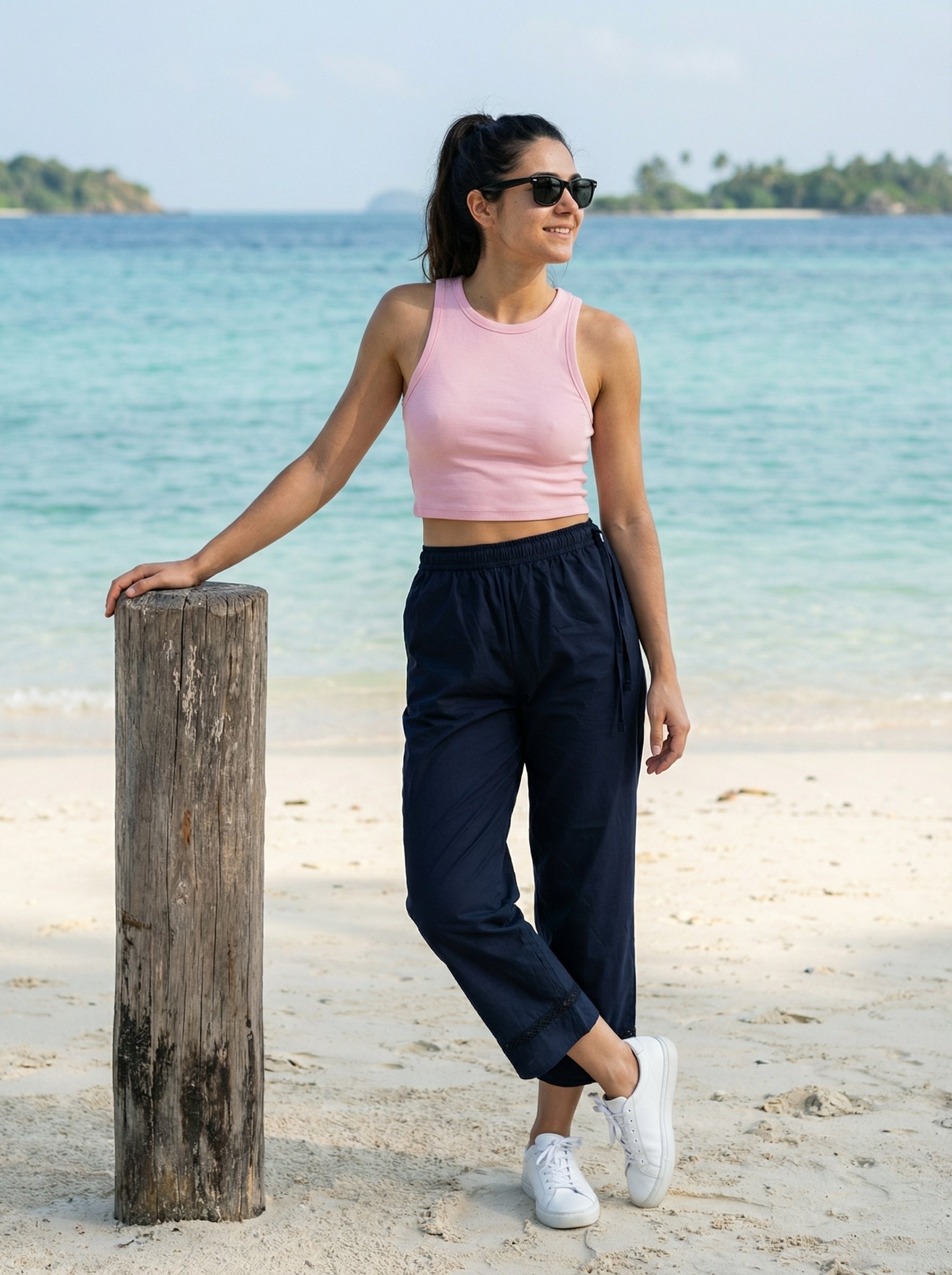 Women’s Navy Parallel Fit Sheeting Pants