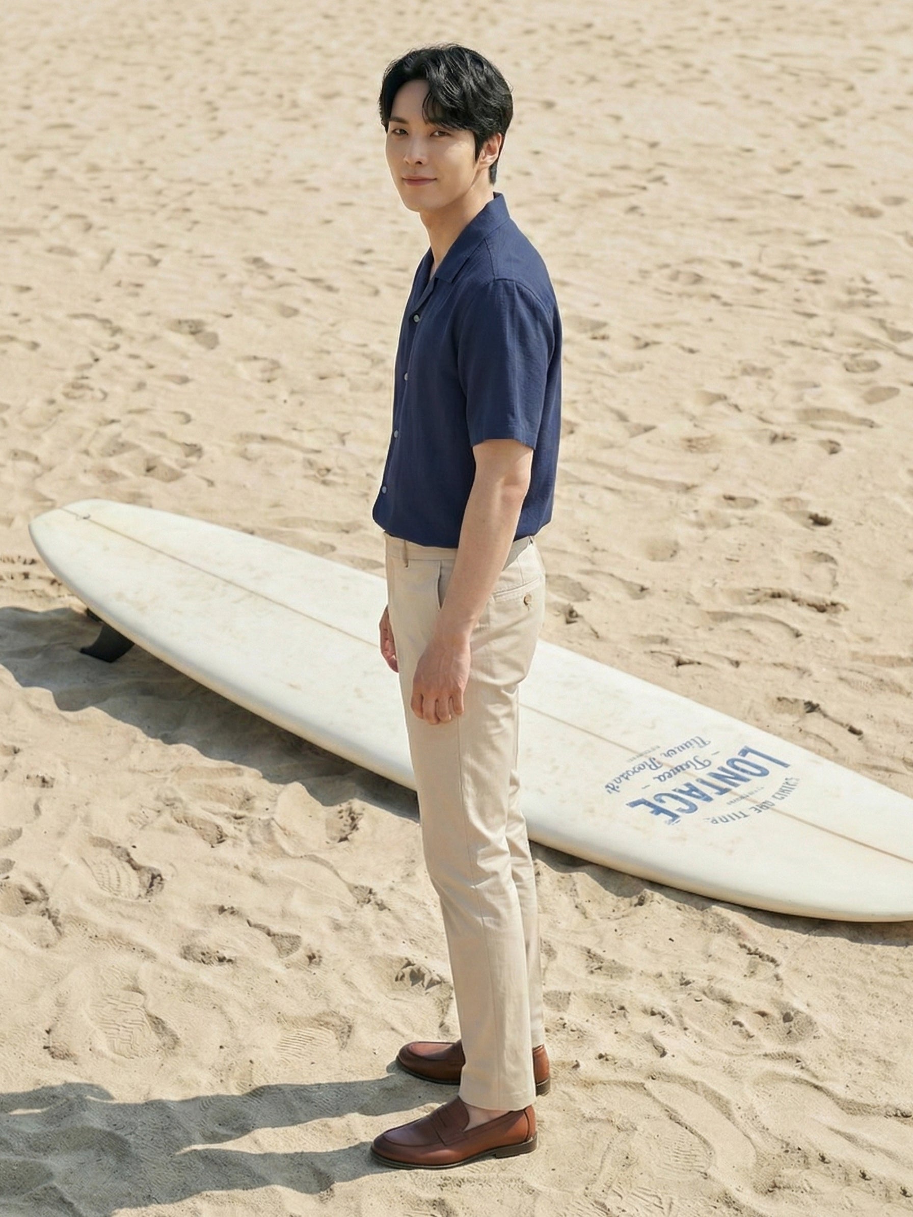 Navy Cuban Collar Half Sleeves Mens Shirt