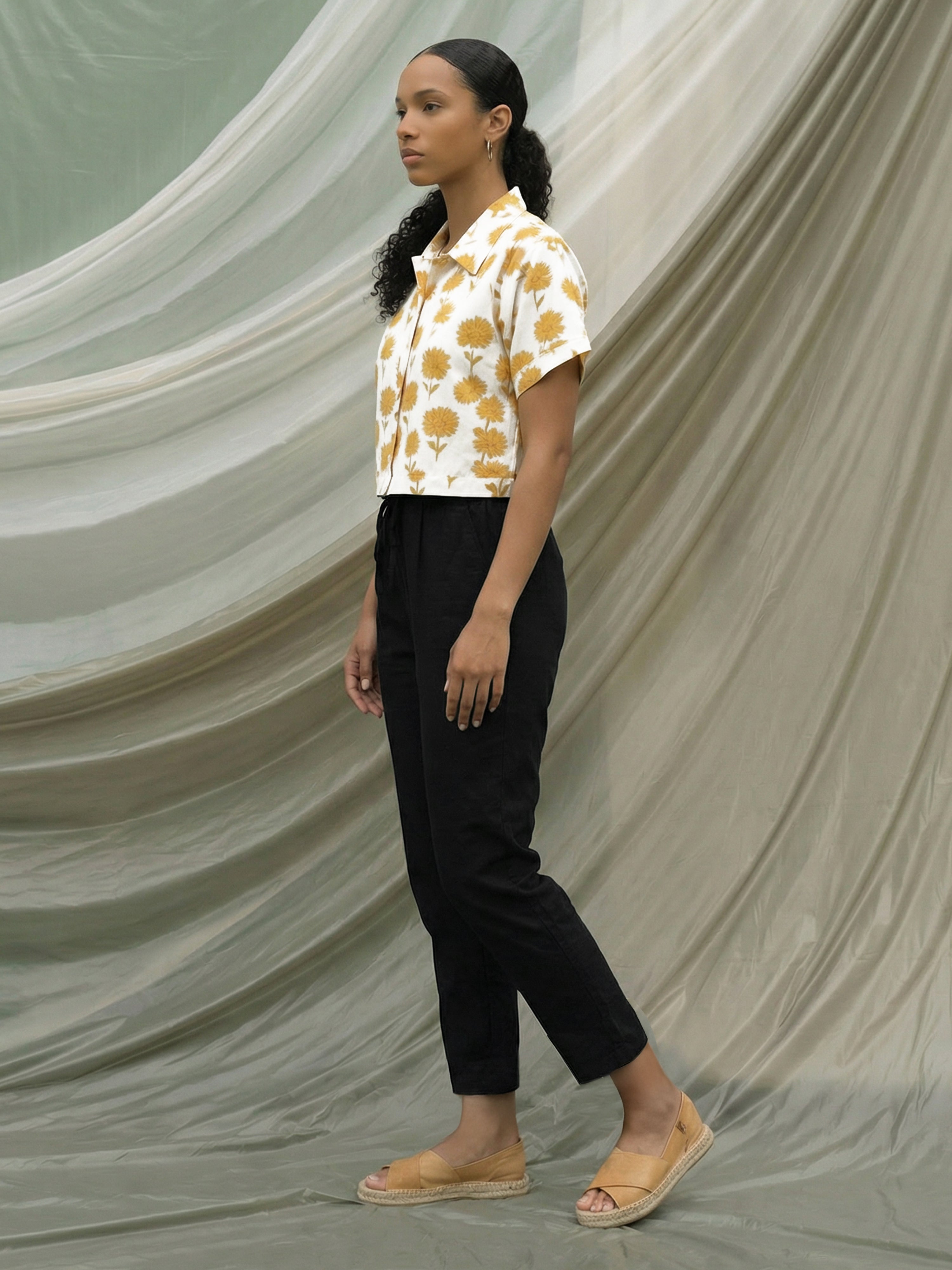 Women's Off White Rayon  Top with Classic Collar Neck