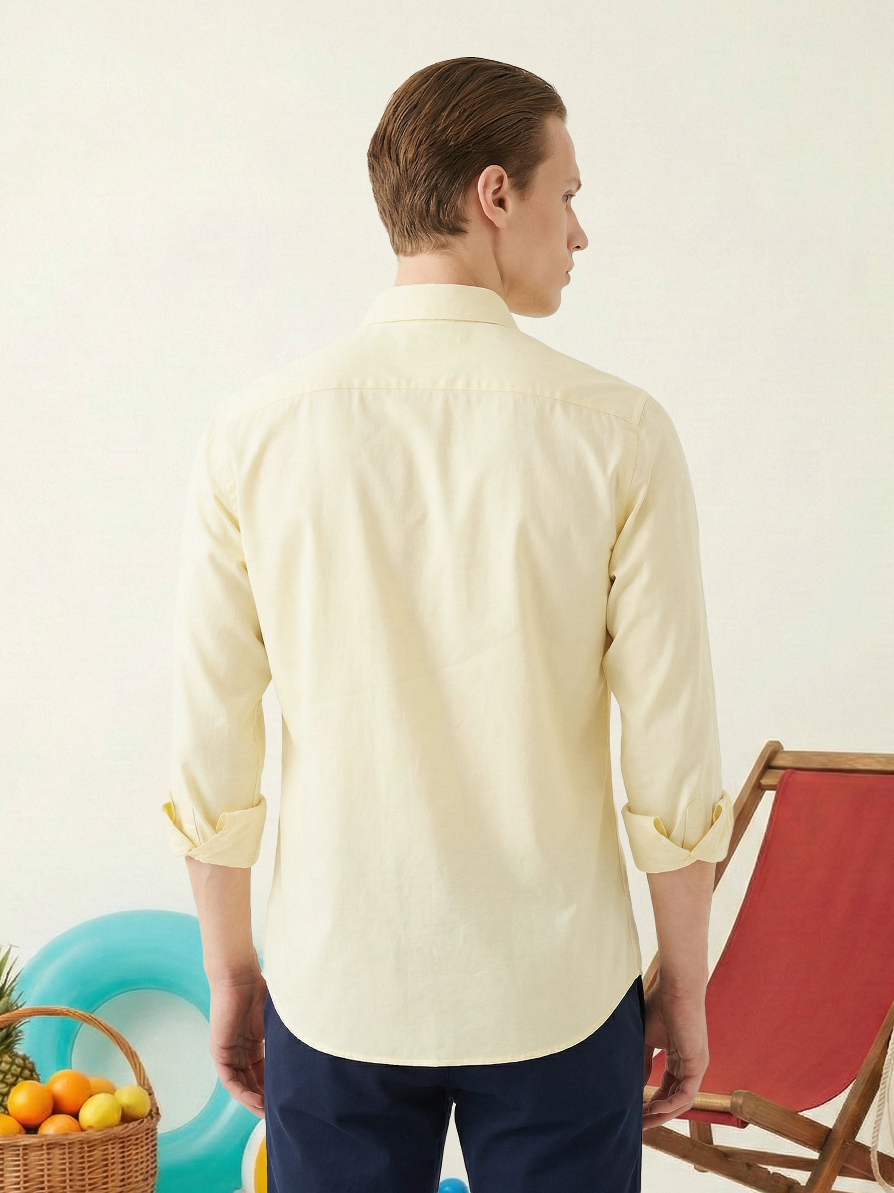 Yellow Semi Cotton Cut Away Collar Full Sleeves Mens Shirt