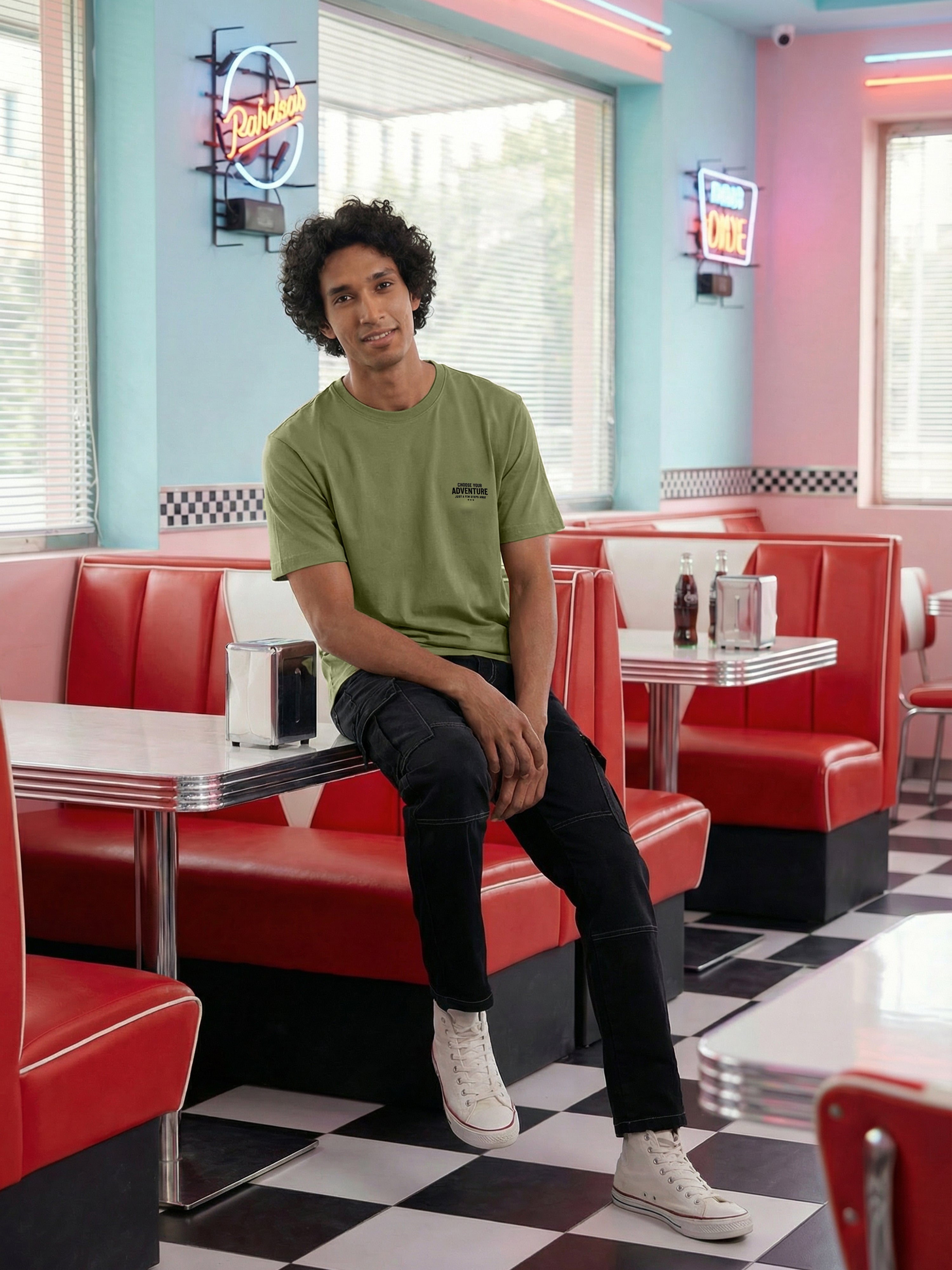 Green Cotton Jersy  Round Neck Half Sleeve T Shirt For Male