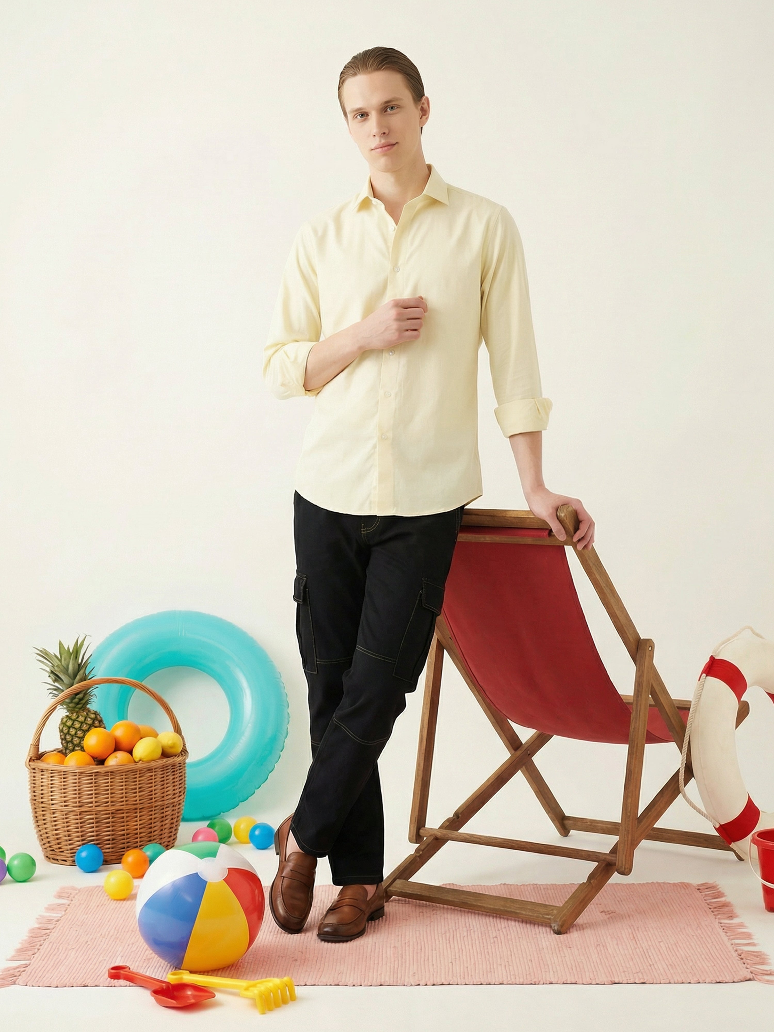 Yellow Semi Cotton Cut Away Collar Full Sleeves Mens Shirt