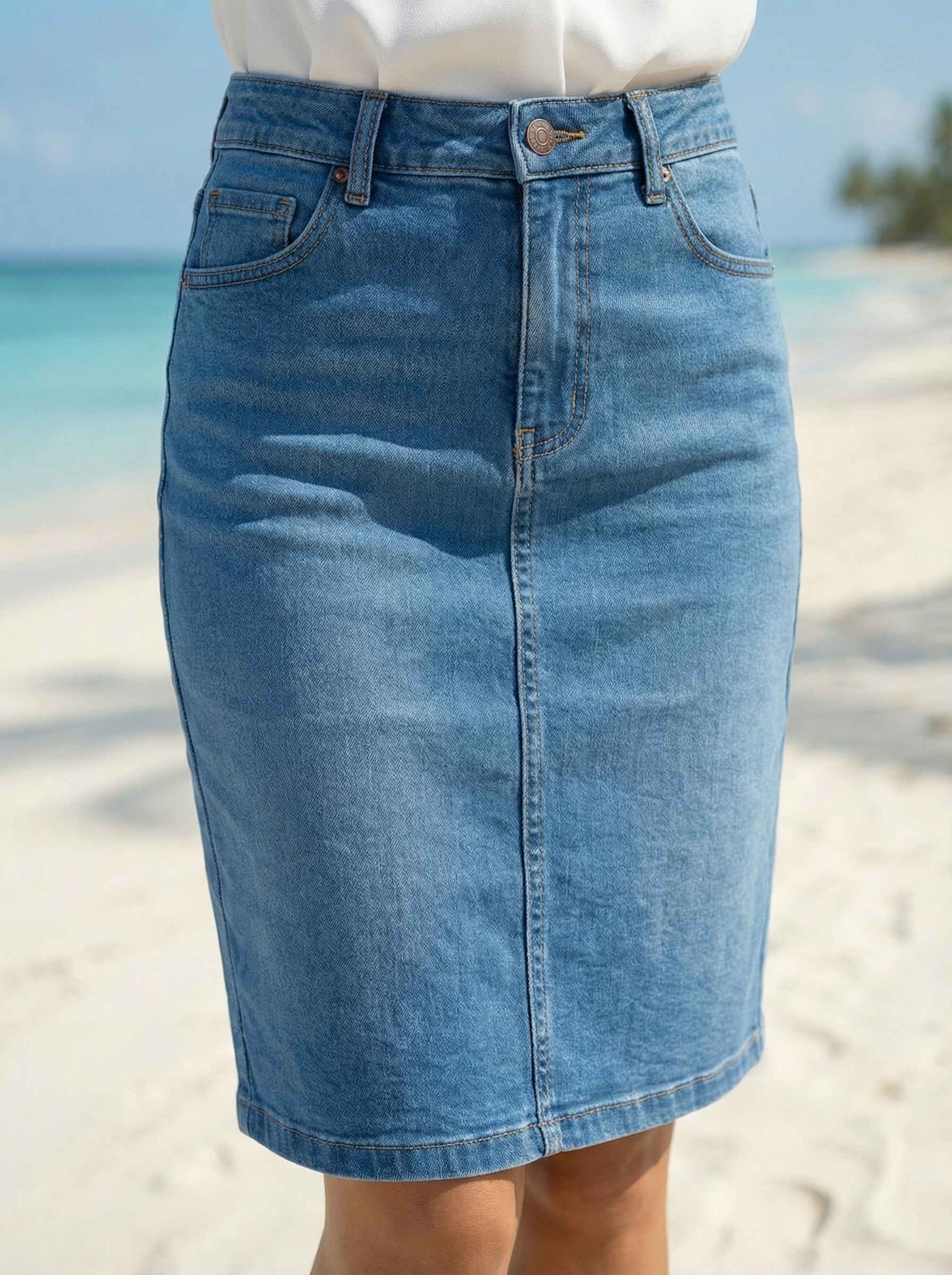 Women’s Stone Blue Denim Regular Fit Skirt