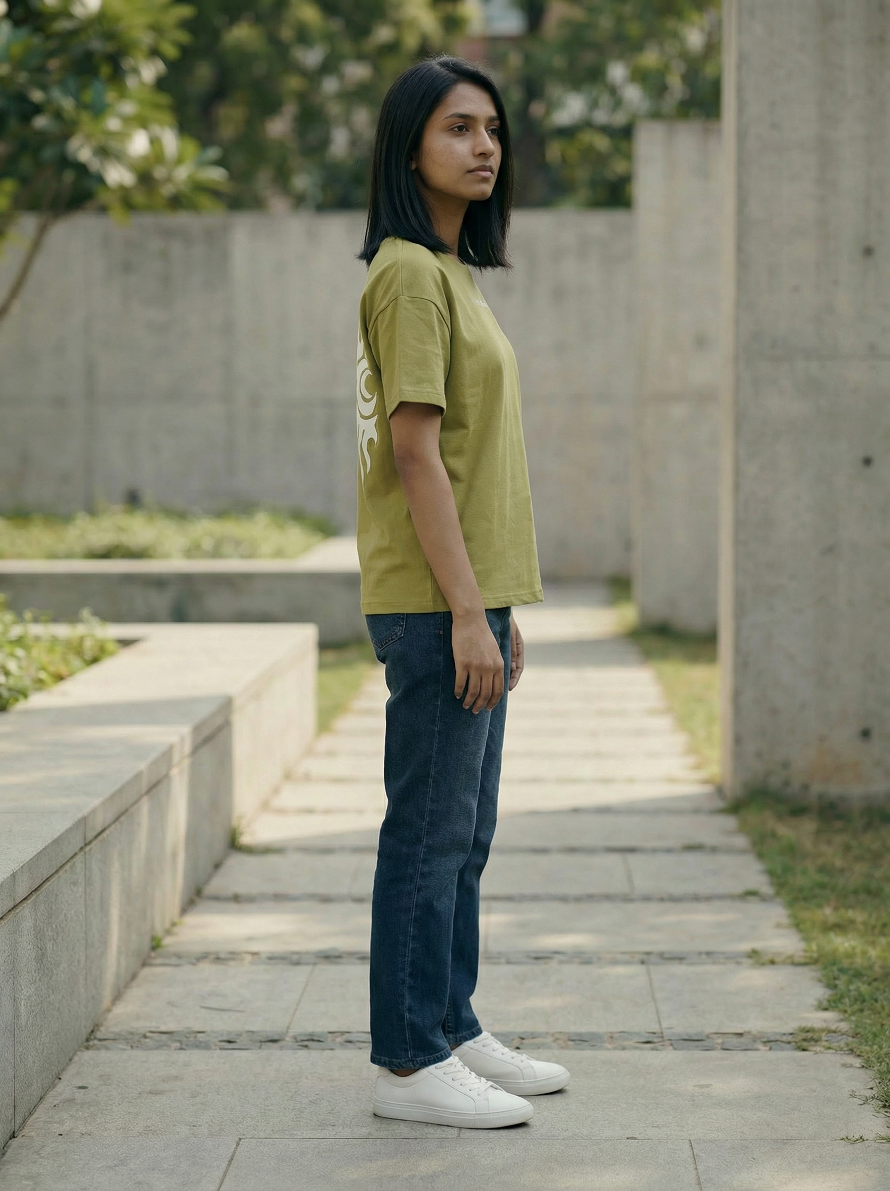 Womens  Green Oversized Round Neck T-Shirt