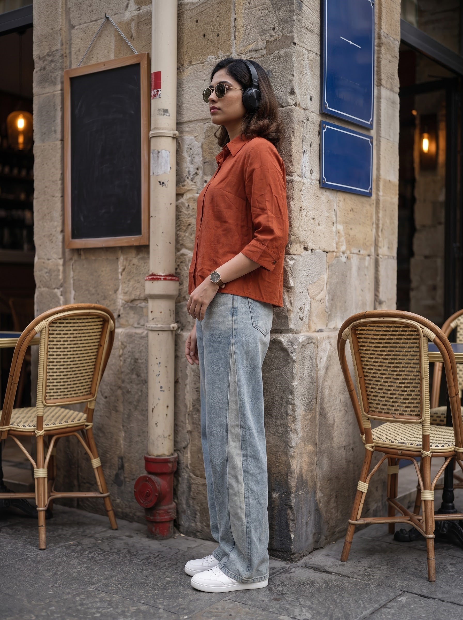 Women's Linen Blend Rust Color Regular Fit Shirt