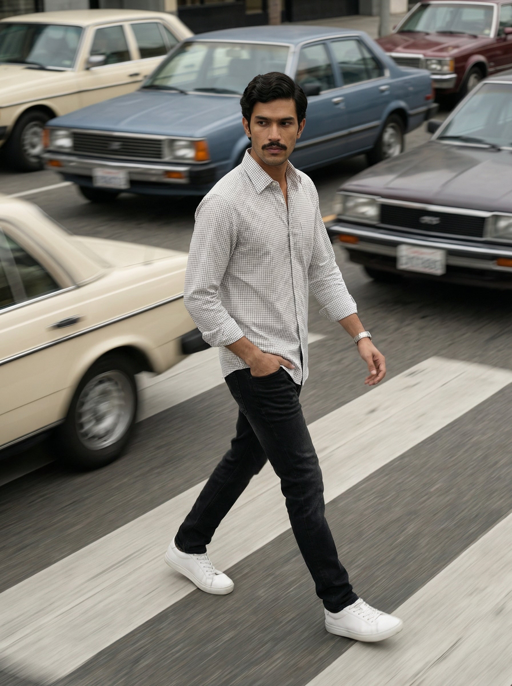 Men’s White Relaxed Fit Cotton Check Shirt