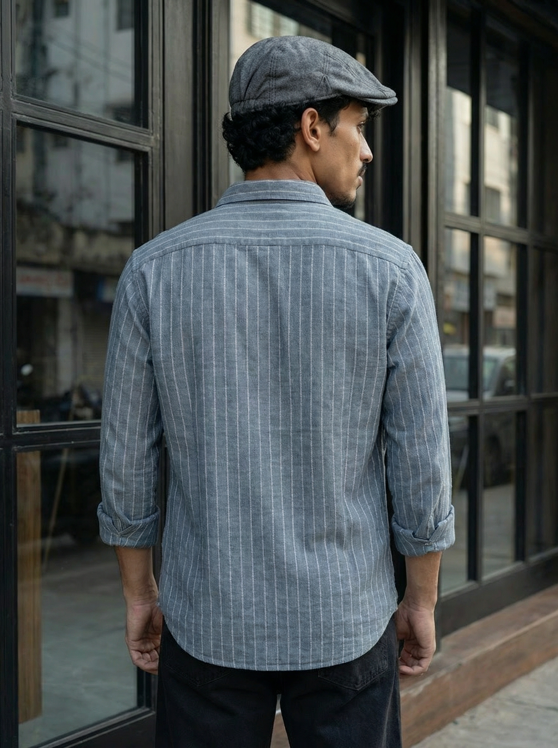 Men’s Blue Relaxed Fit Cotton Stripe Shirt