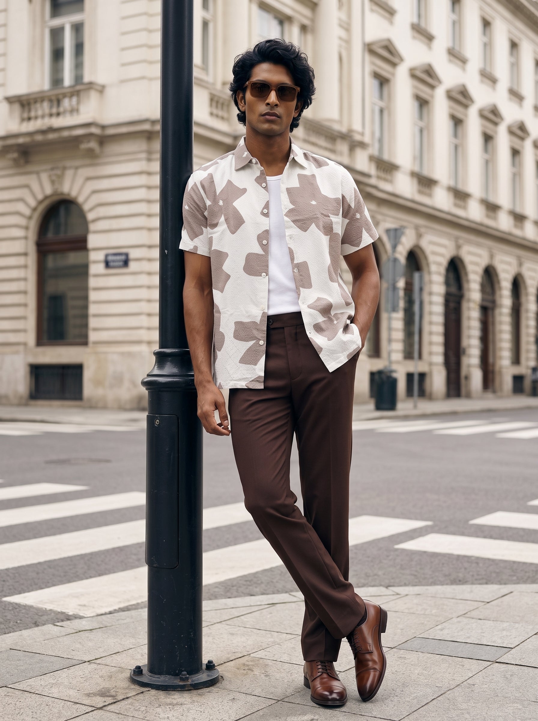Men's Imported Brown Relaxed Fit Shirt