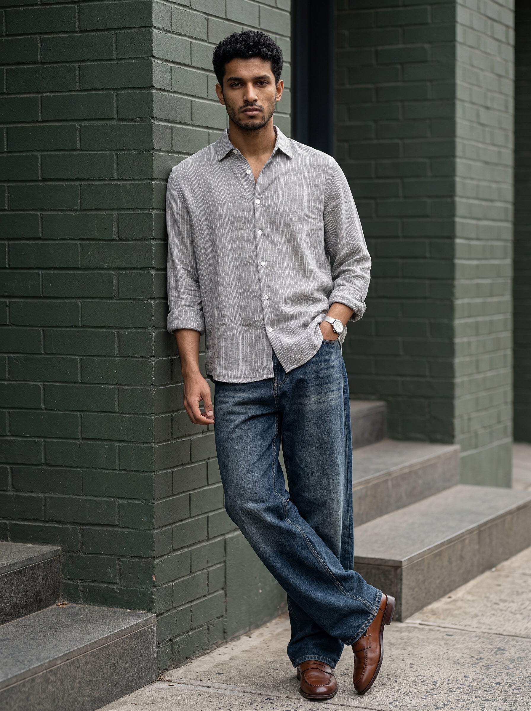 Men's Cotton Grey Relaxed Fit Shirt