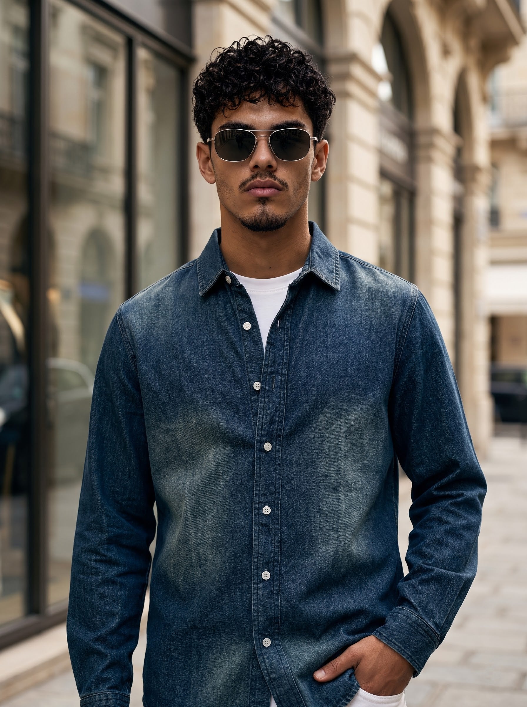 Men's Denim Dark Blue Tinted Regular Fit Shirt