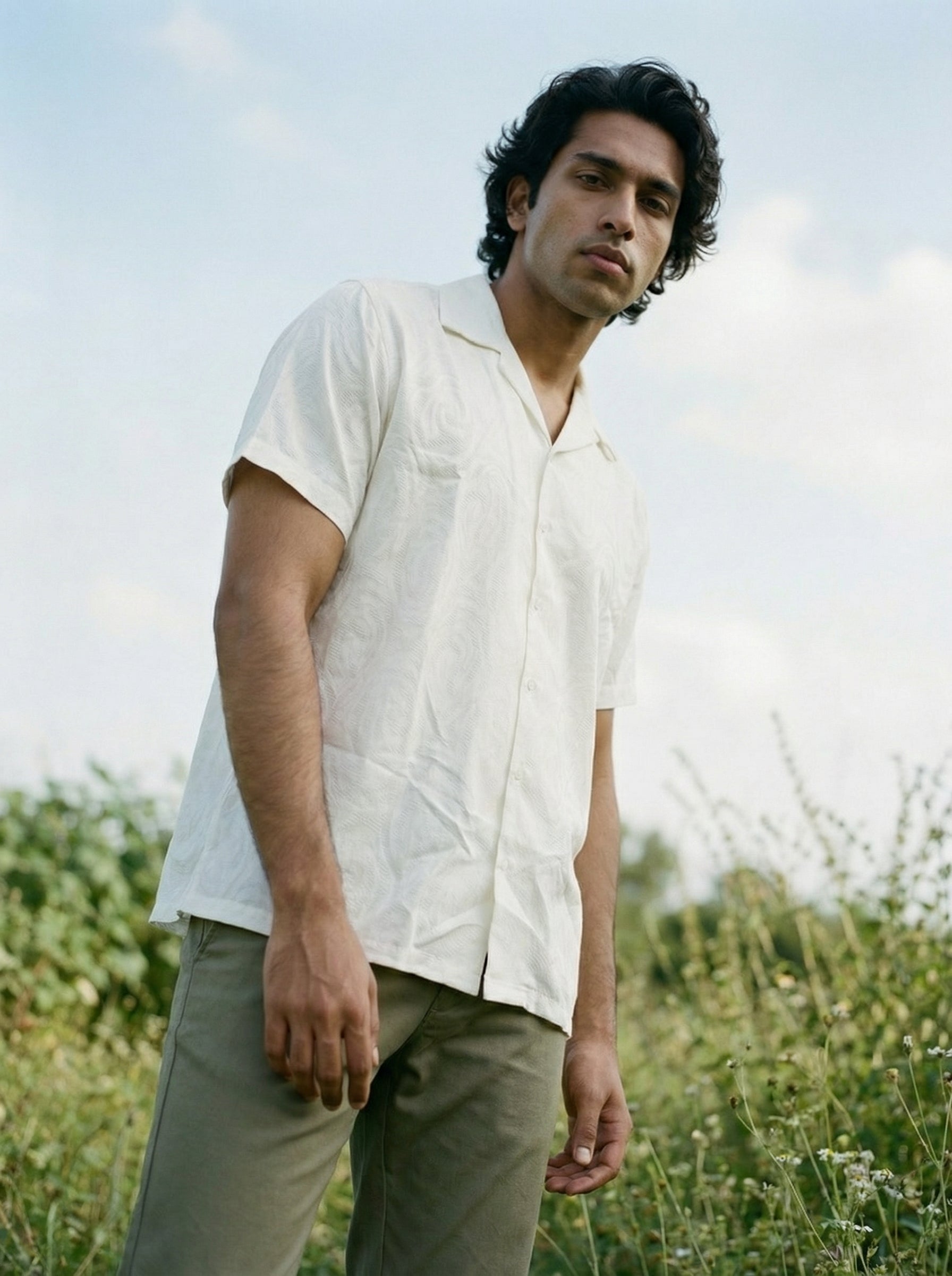 Men’s Relaxed Fit White Jacquard Shirt