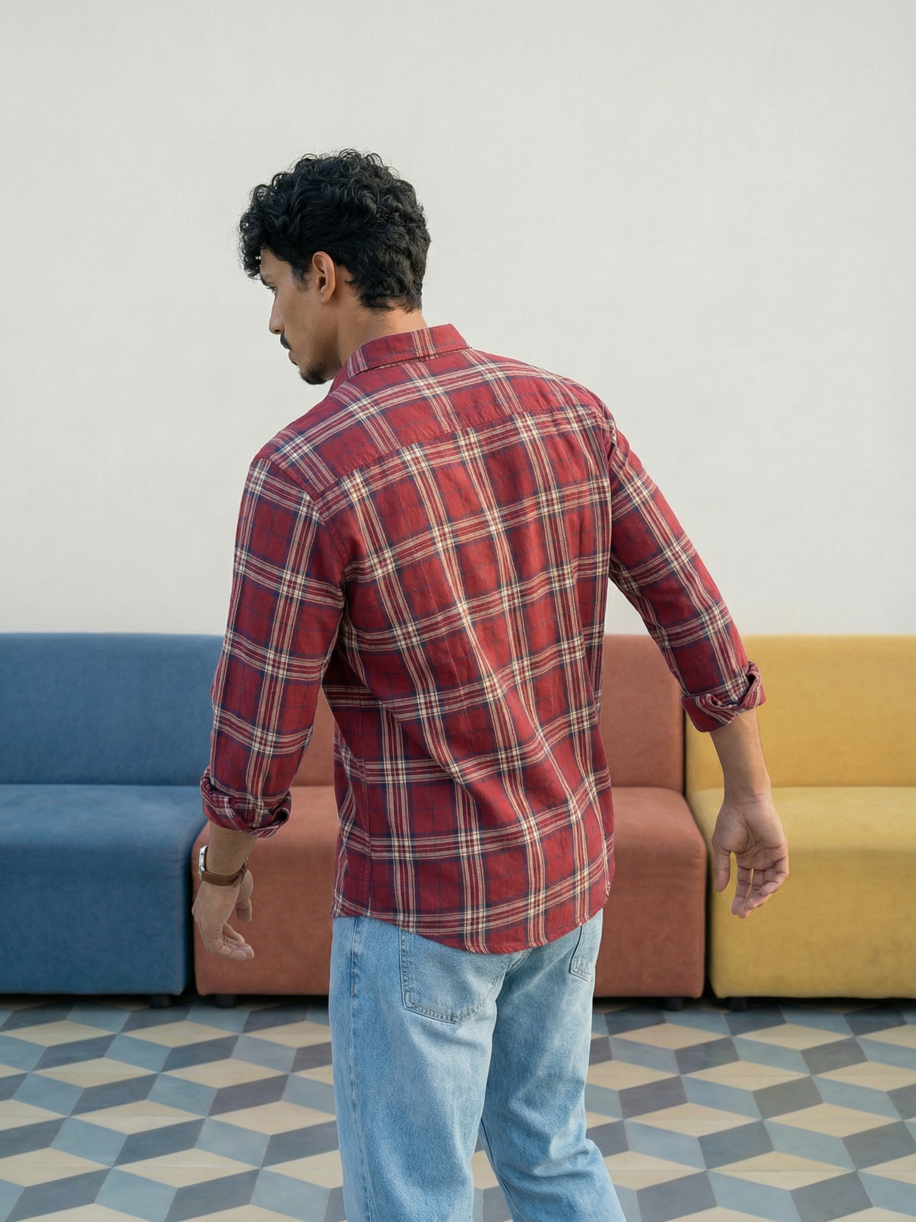 Men’s Relaxed Fit Red Cotton Check Shirt