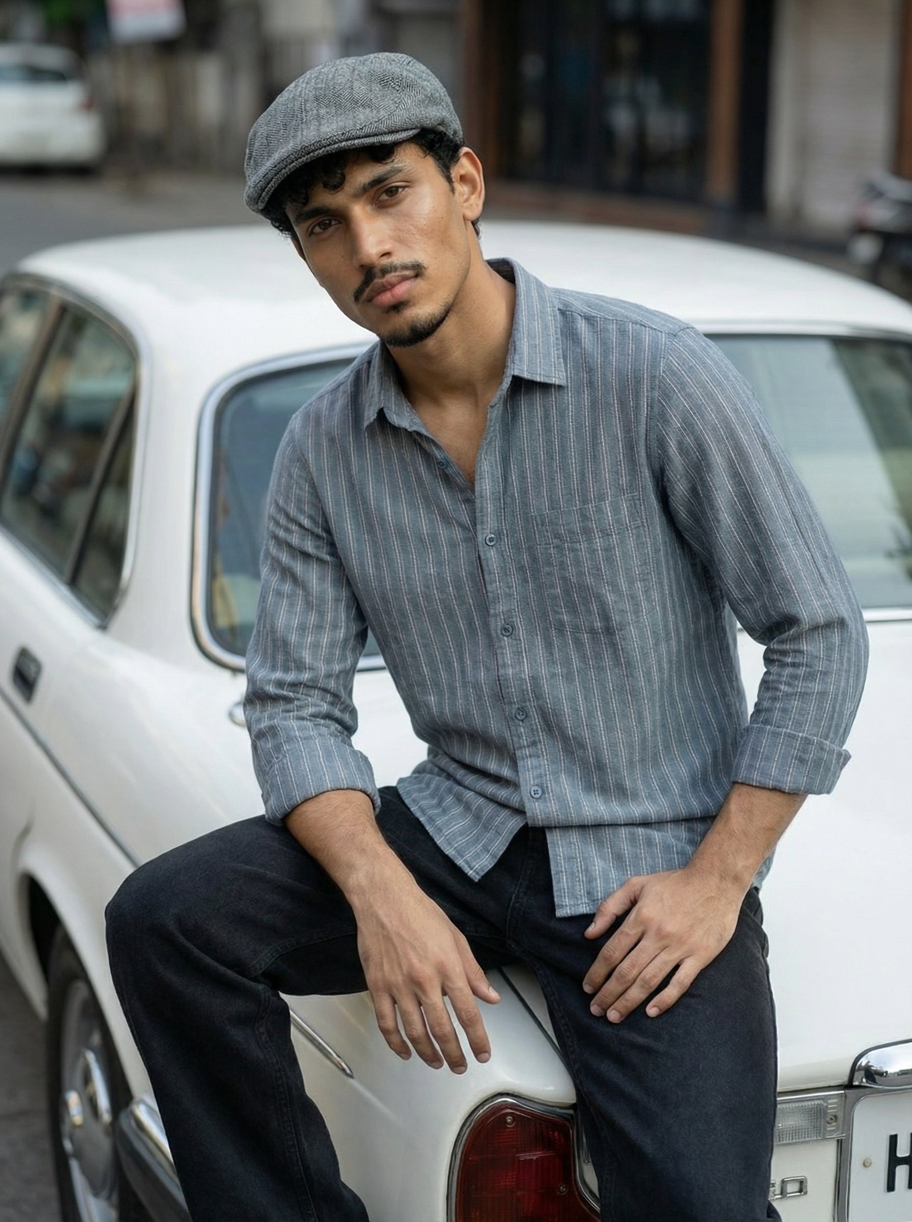 Men’s Blue Relaxed Fit Cotton Stripe Shirt 