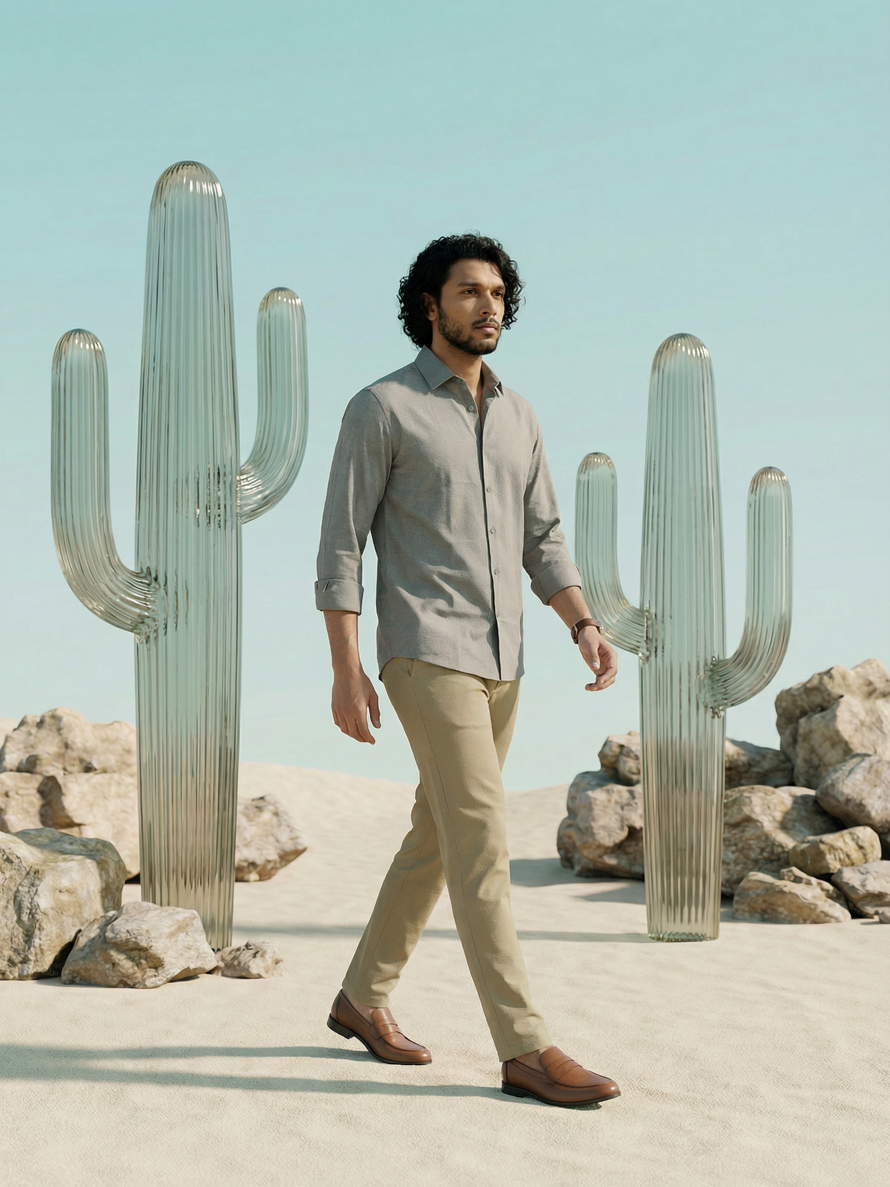Men’s Relaxed Fit Grey Dobby Lycra Shirt