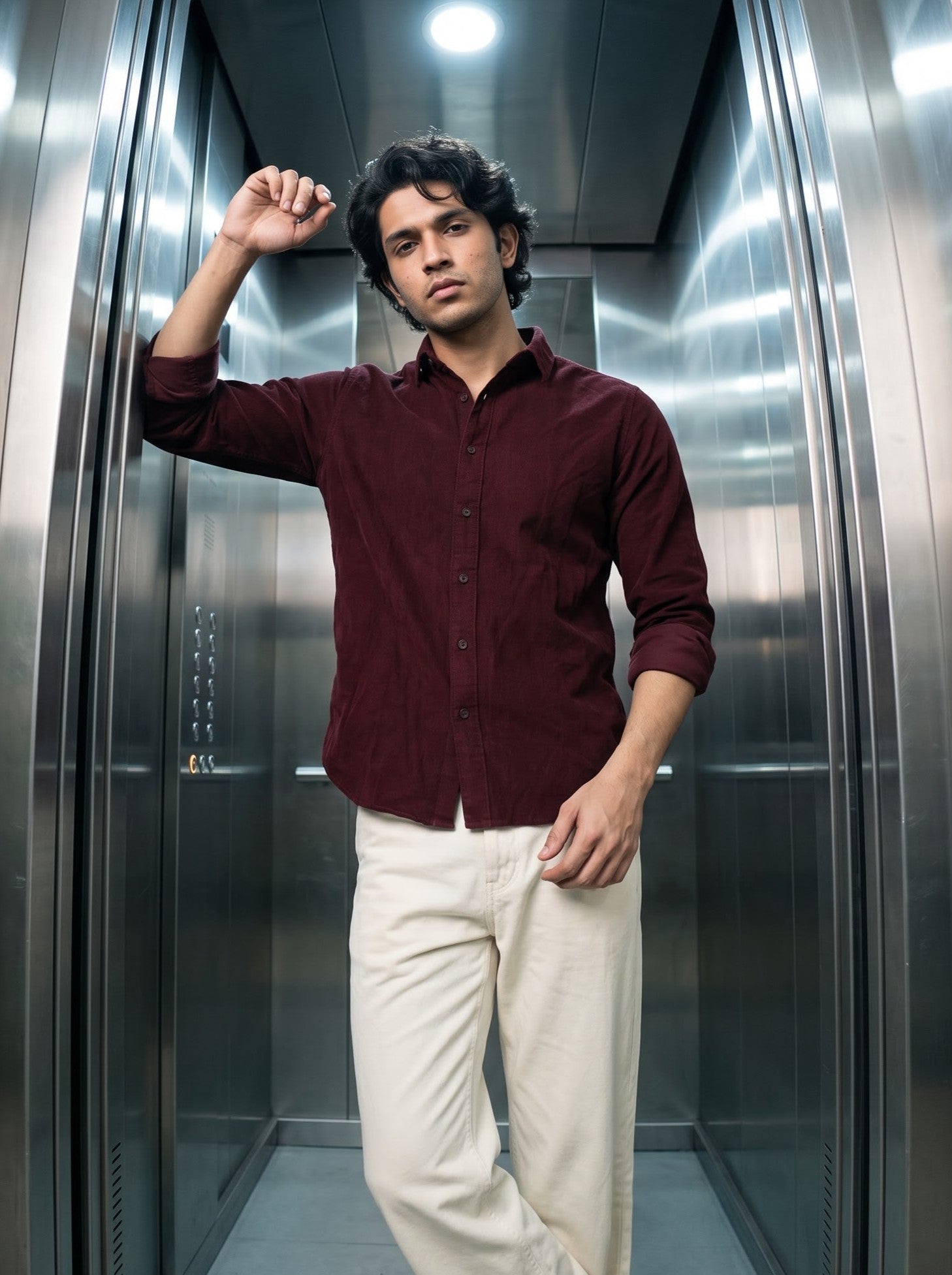 Men's Corduroy Maroon Regular Fit Shirt