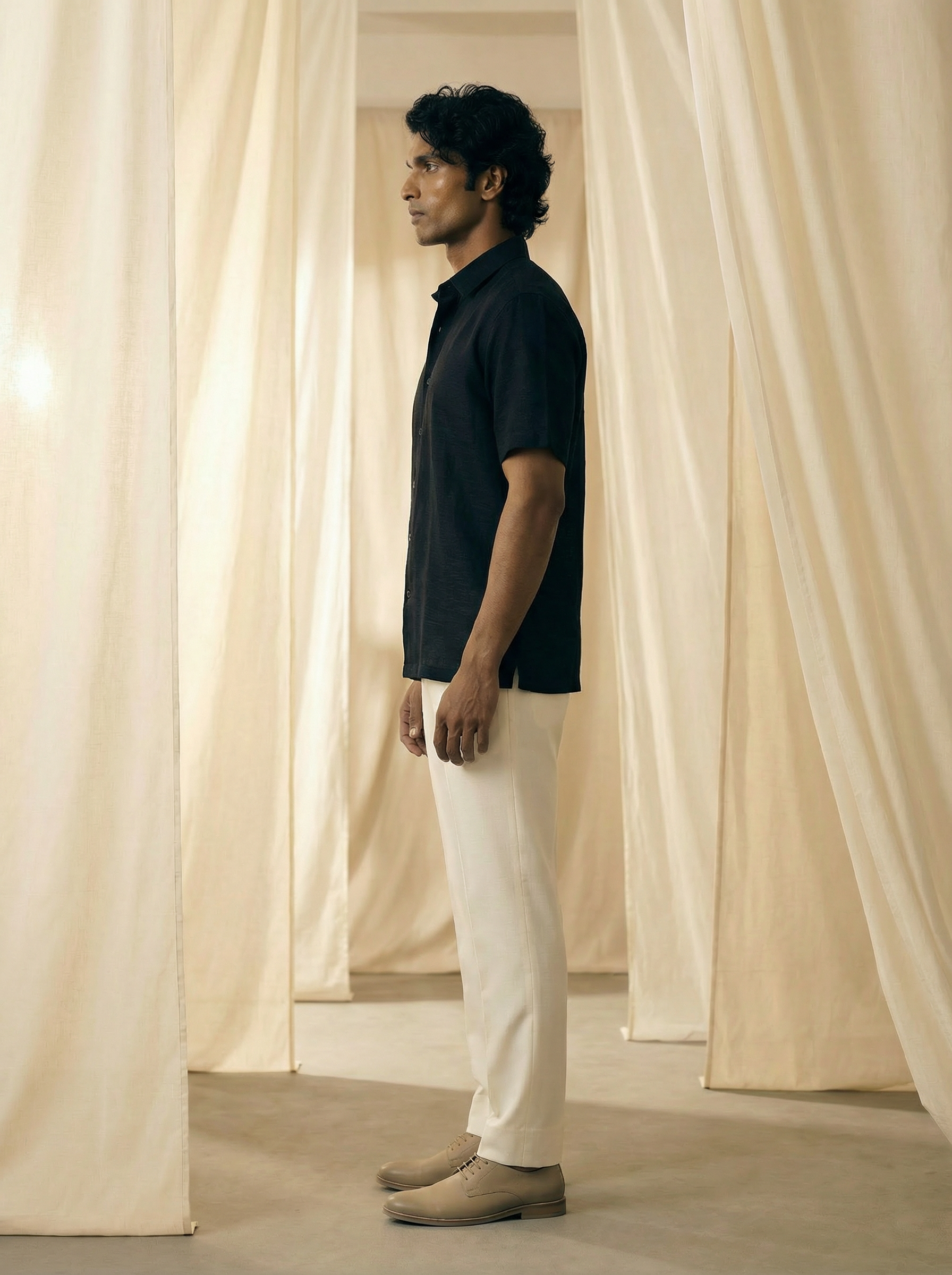 Men’s Navy Linen Oxford Relax Fit Shirt
