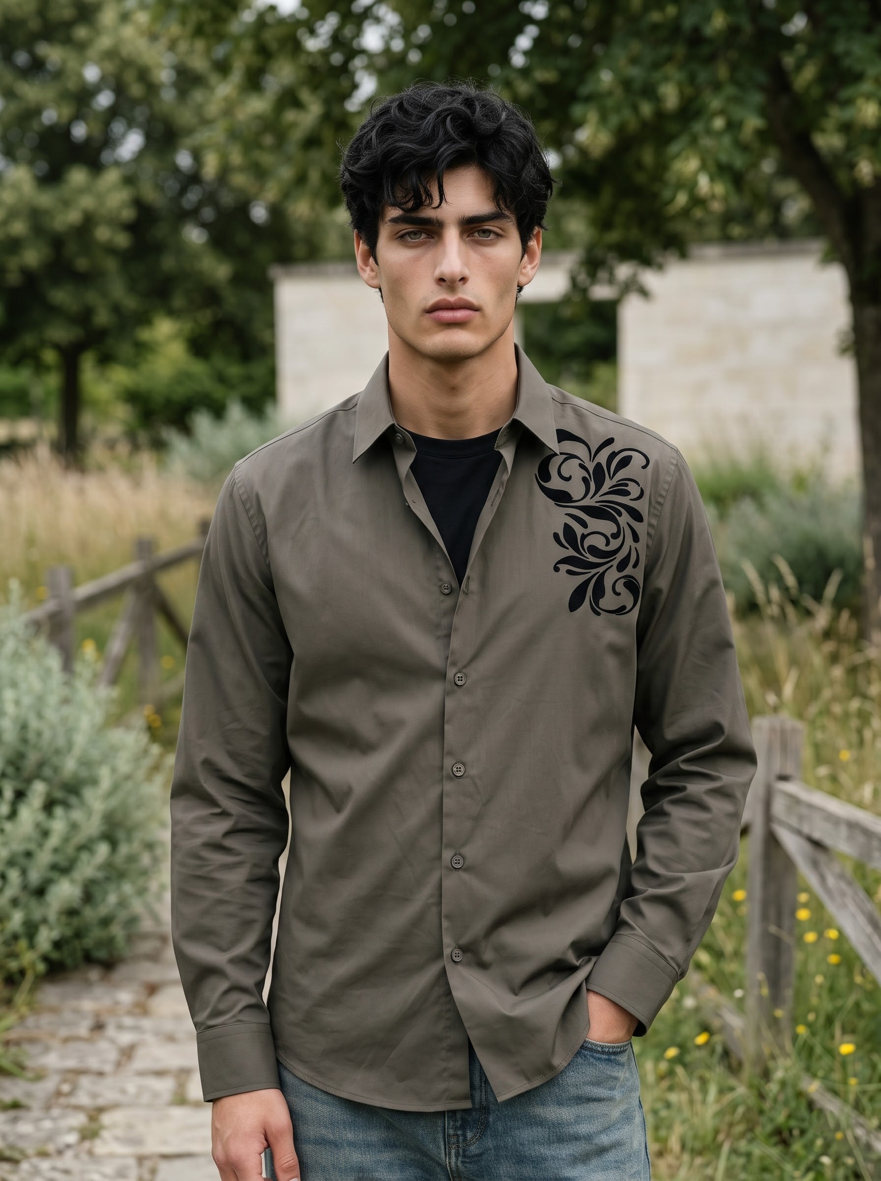 Men's Polyester Satin Brown Regular Fit Shirt