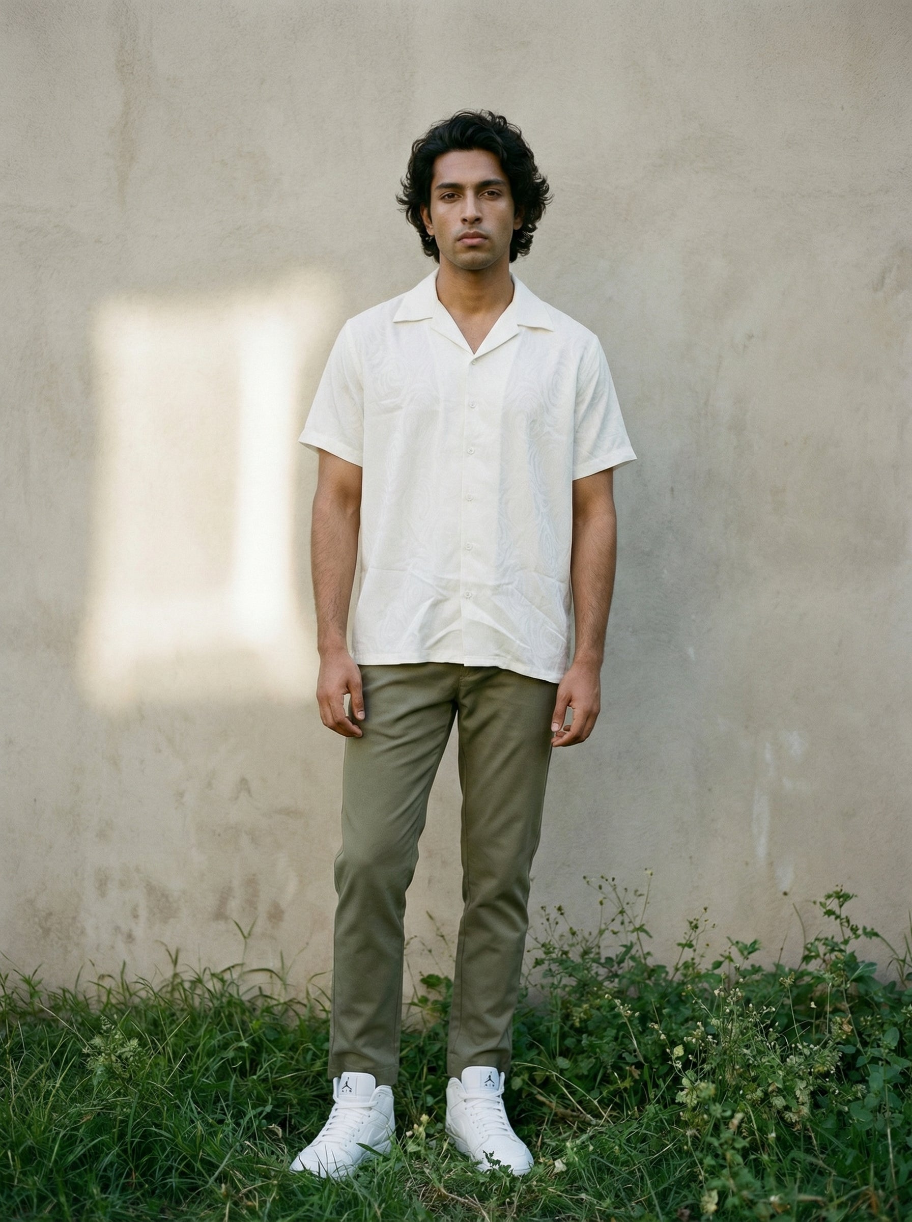 Men’s Relaxed Fit White Jacquard Shirt