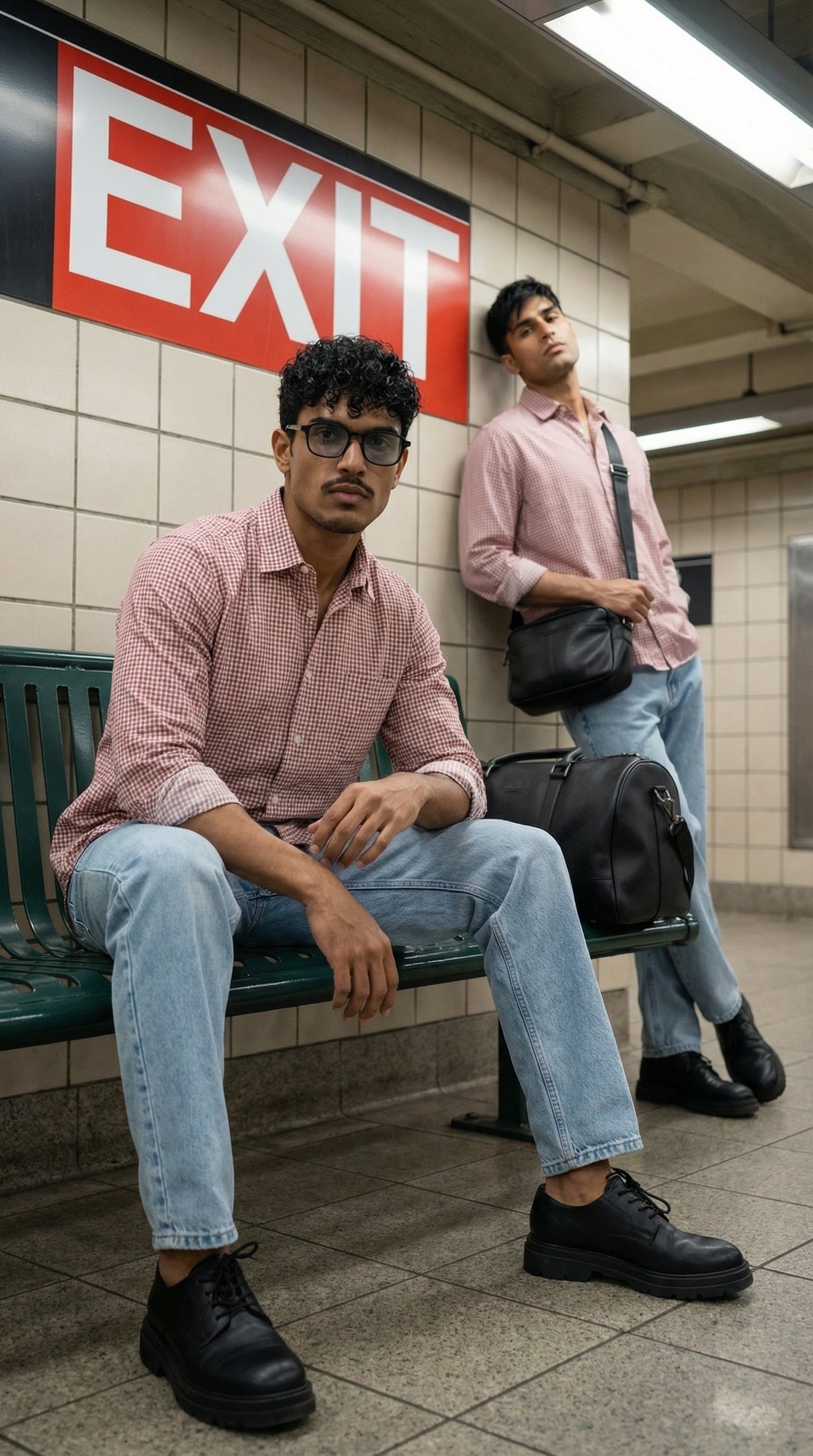 Men’s Red Relaxed Fit Cotton Check Shirt