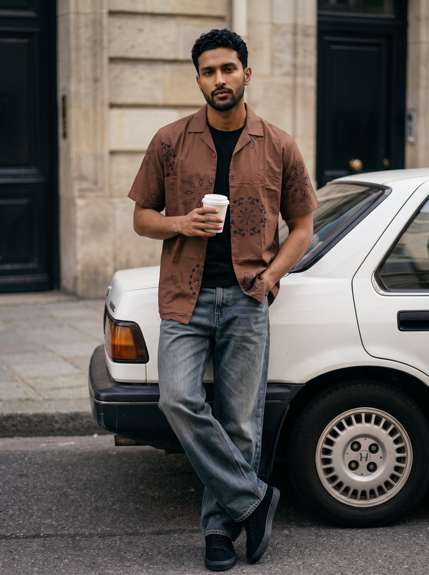 Men's Cotton Fire Brick Relaxed Fit Shirt