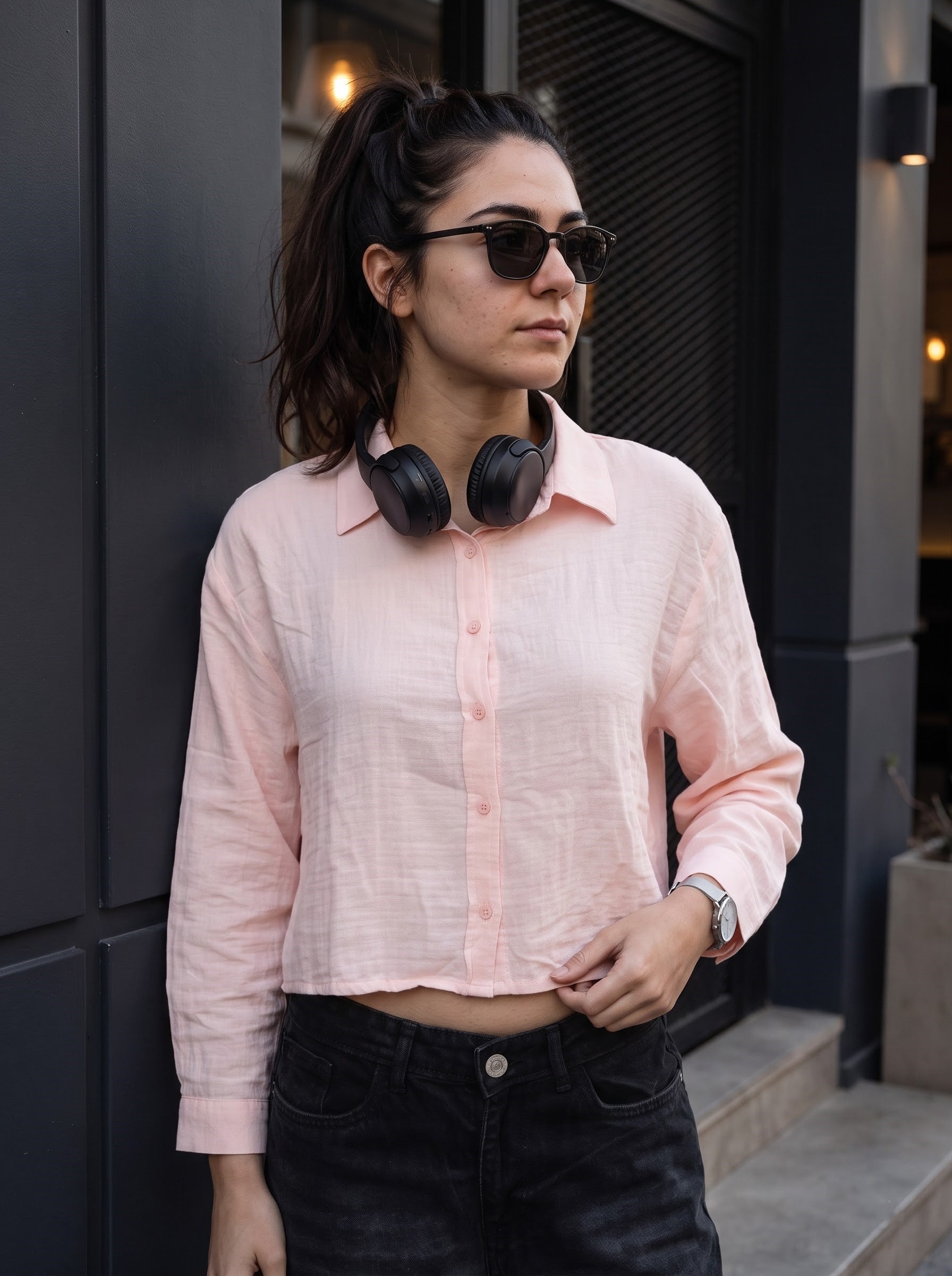 Women's Double Layered Cotton Peach Color Regular Fit Shirt