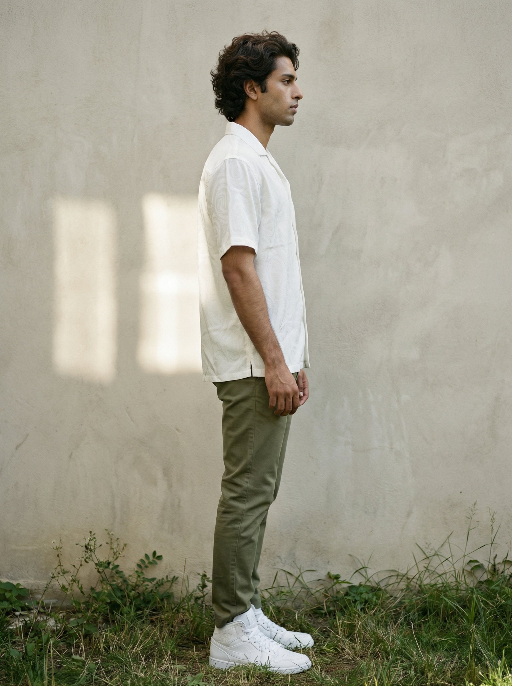 Men’s Relaxed Fit White Jacquard Shirt