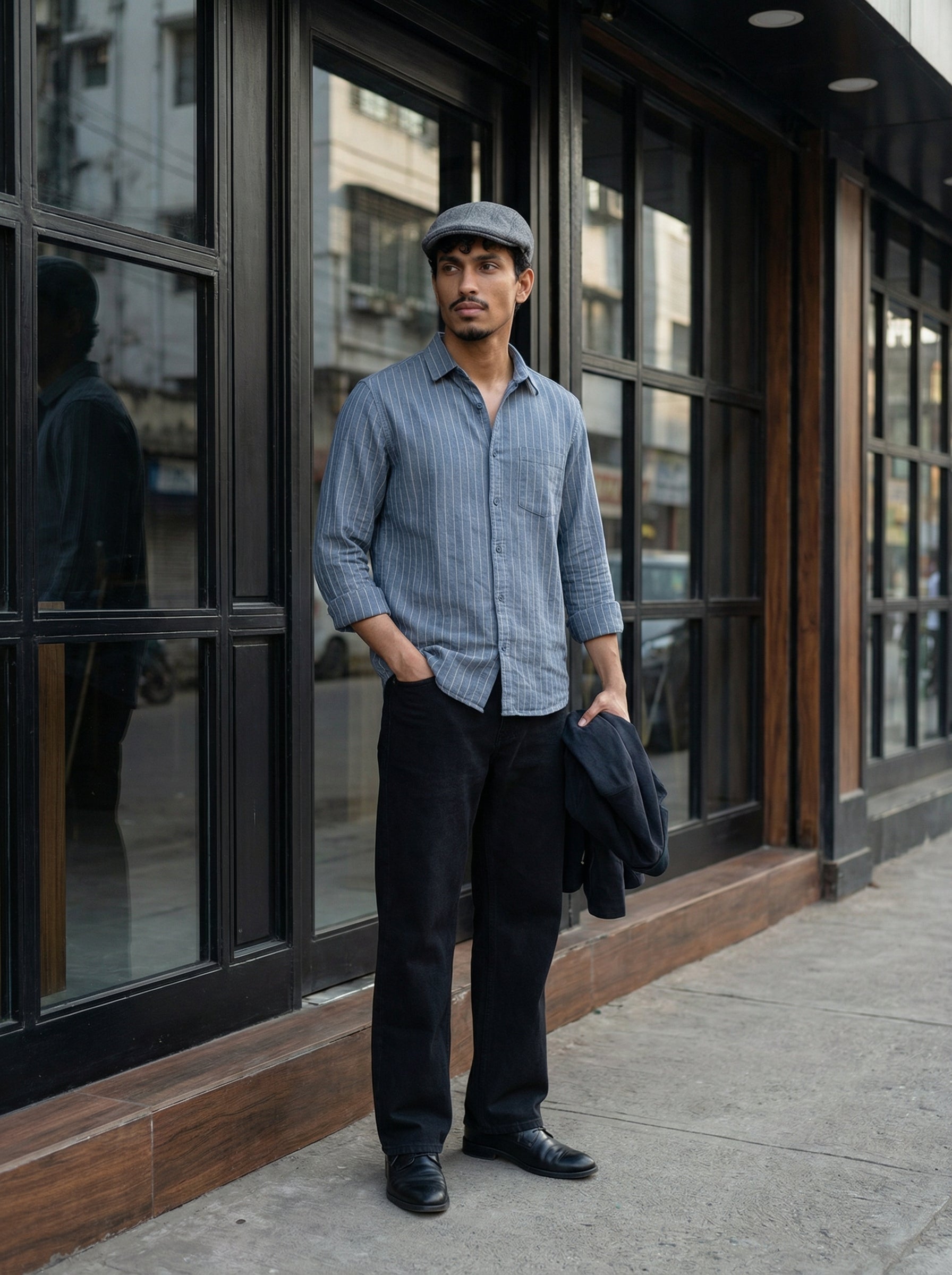 Men’s Blue Relaxed Fit Cotton Stripe Shirt