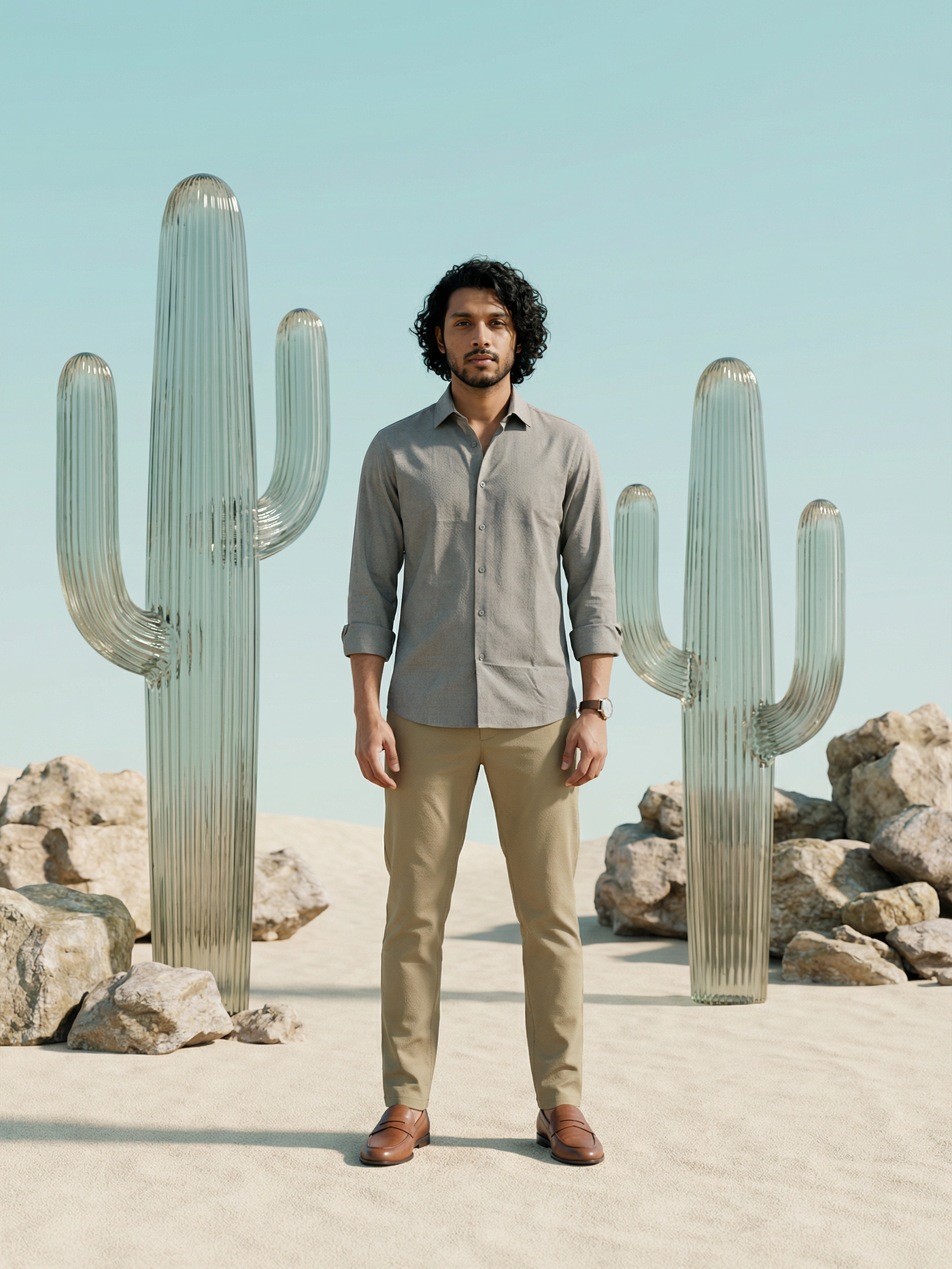 Men’s Relaxed Grey Fit Dobby Lycra Shirt