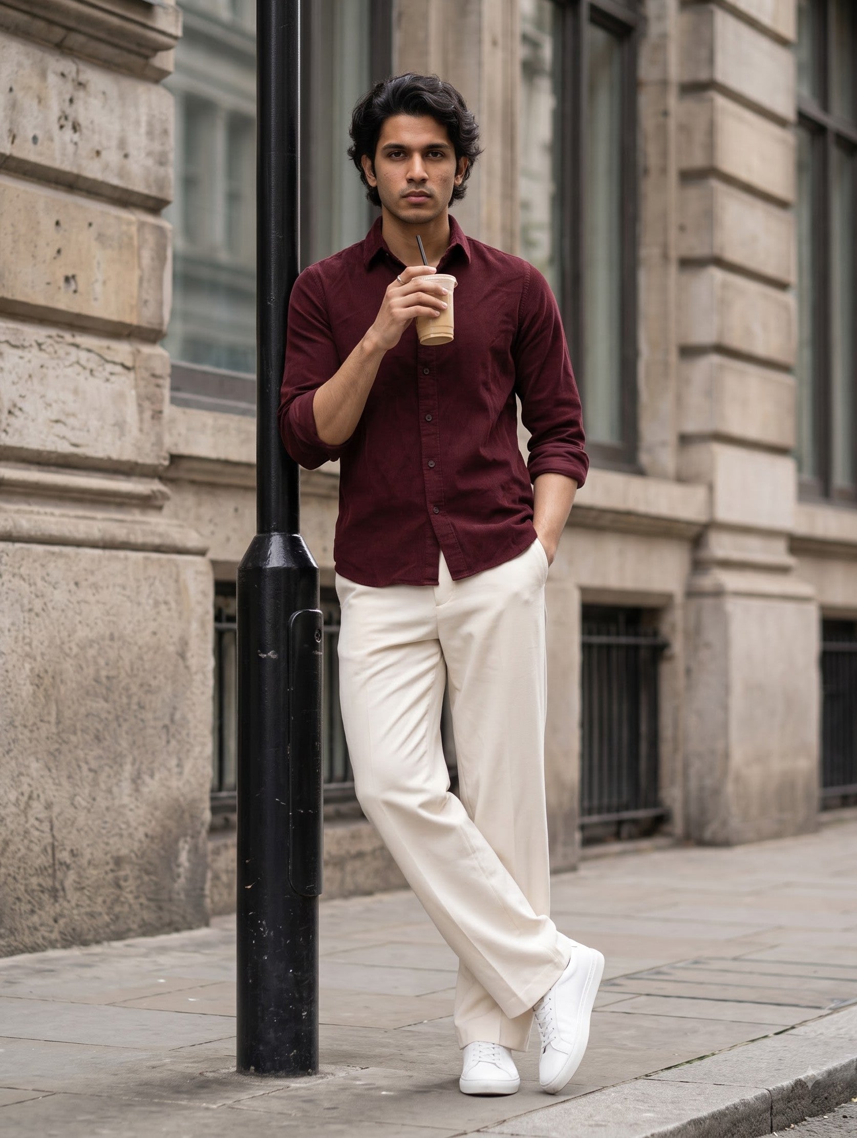 Men's Corduroy Maroon Regular Fit Shirt