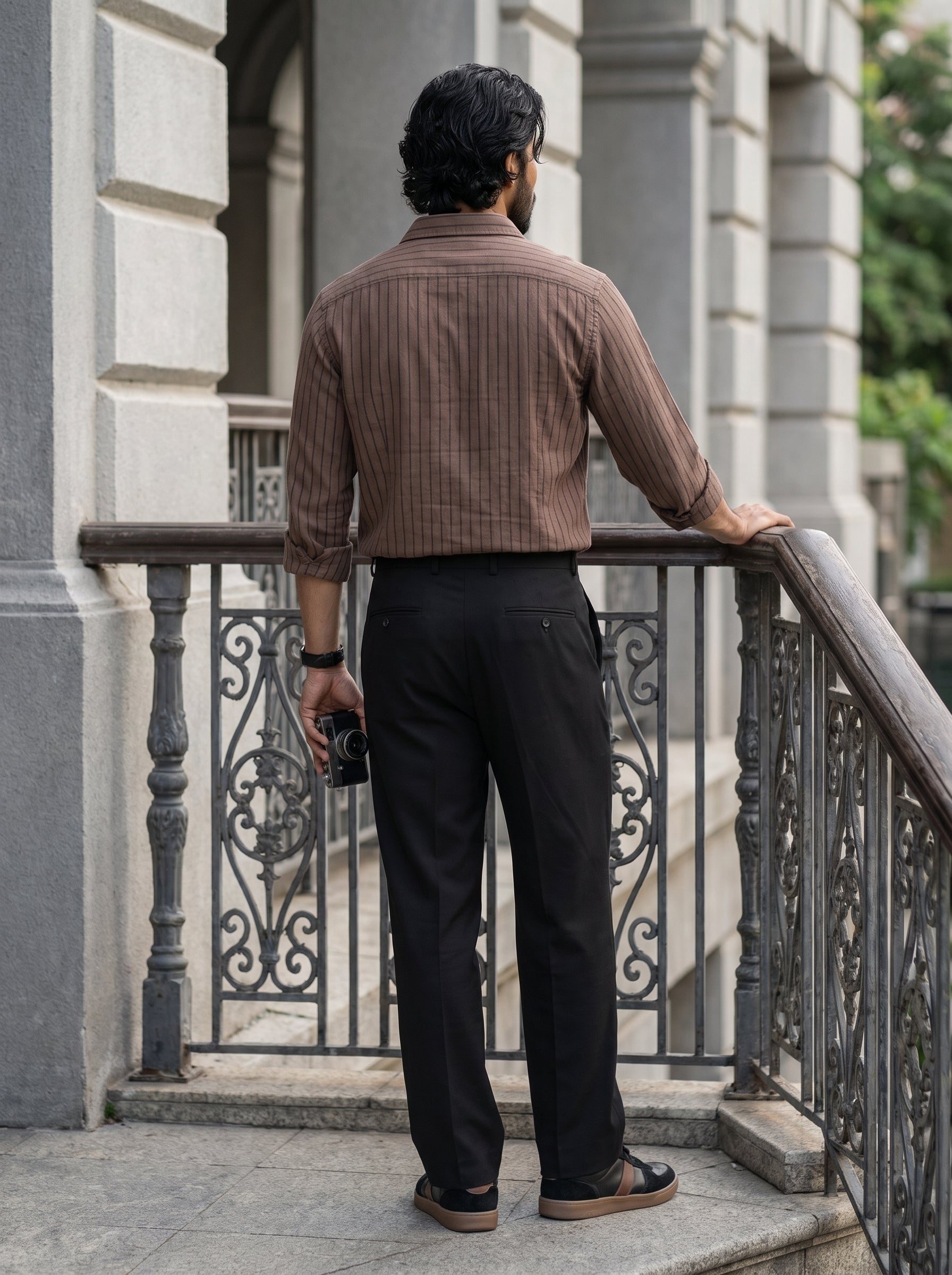 Men's Stripes Brown Relaxed Fit Shirt