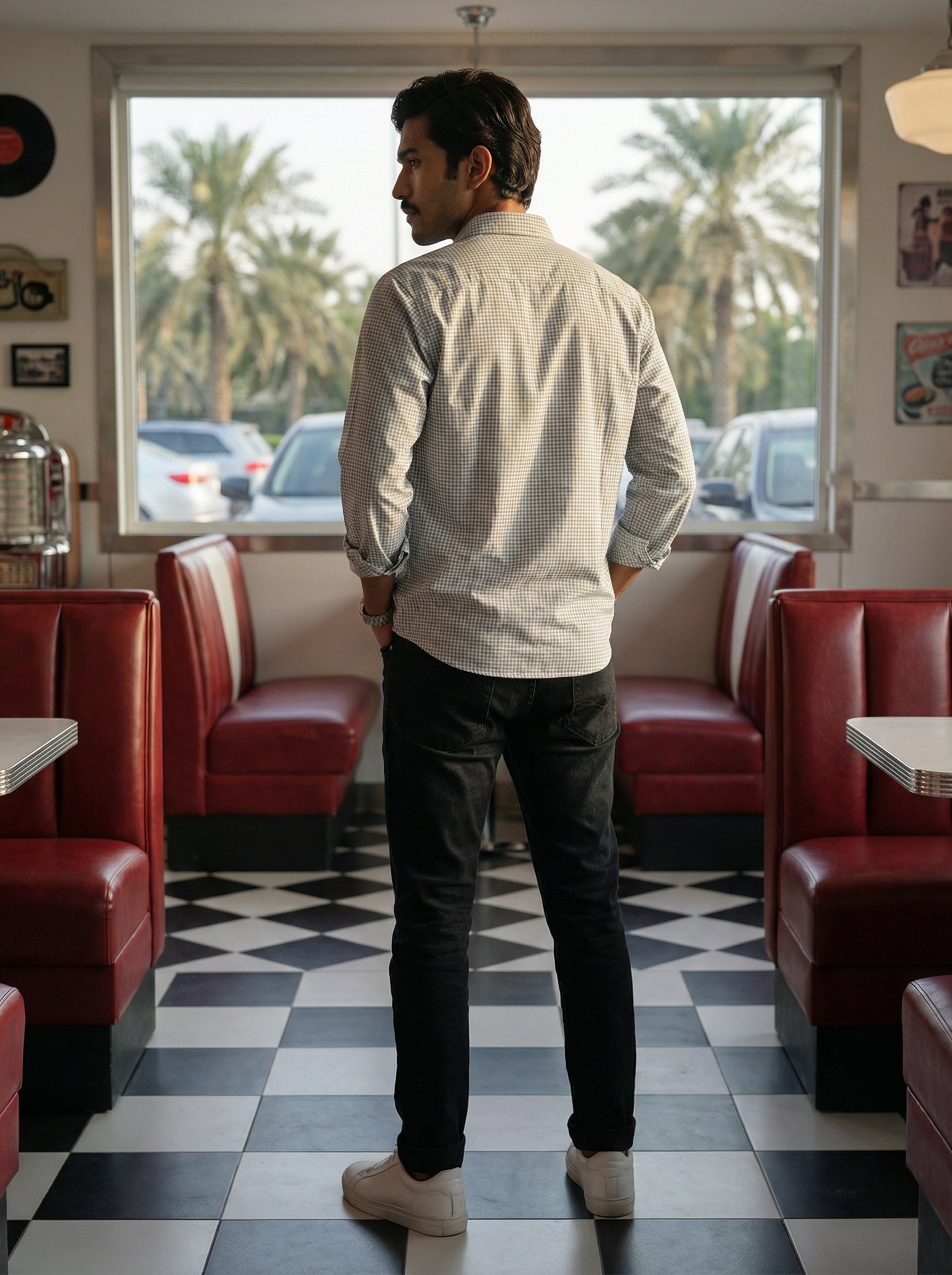 Men’s White Relaxed Fit Cotton Check Shirt