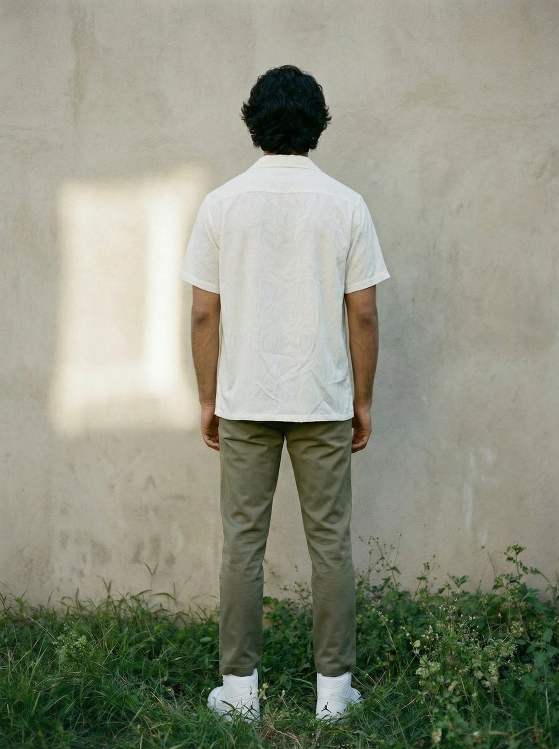 Men’s Relaxed Fit White Jacquard Shirt