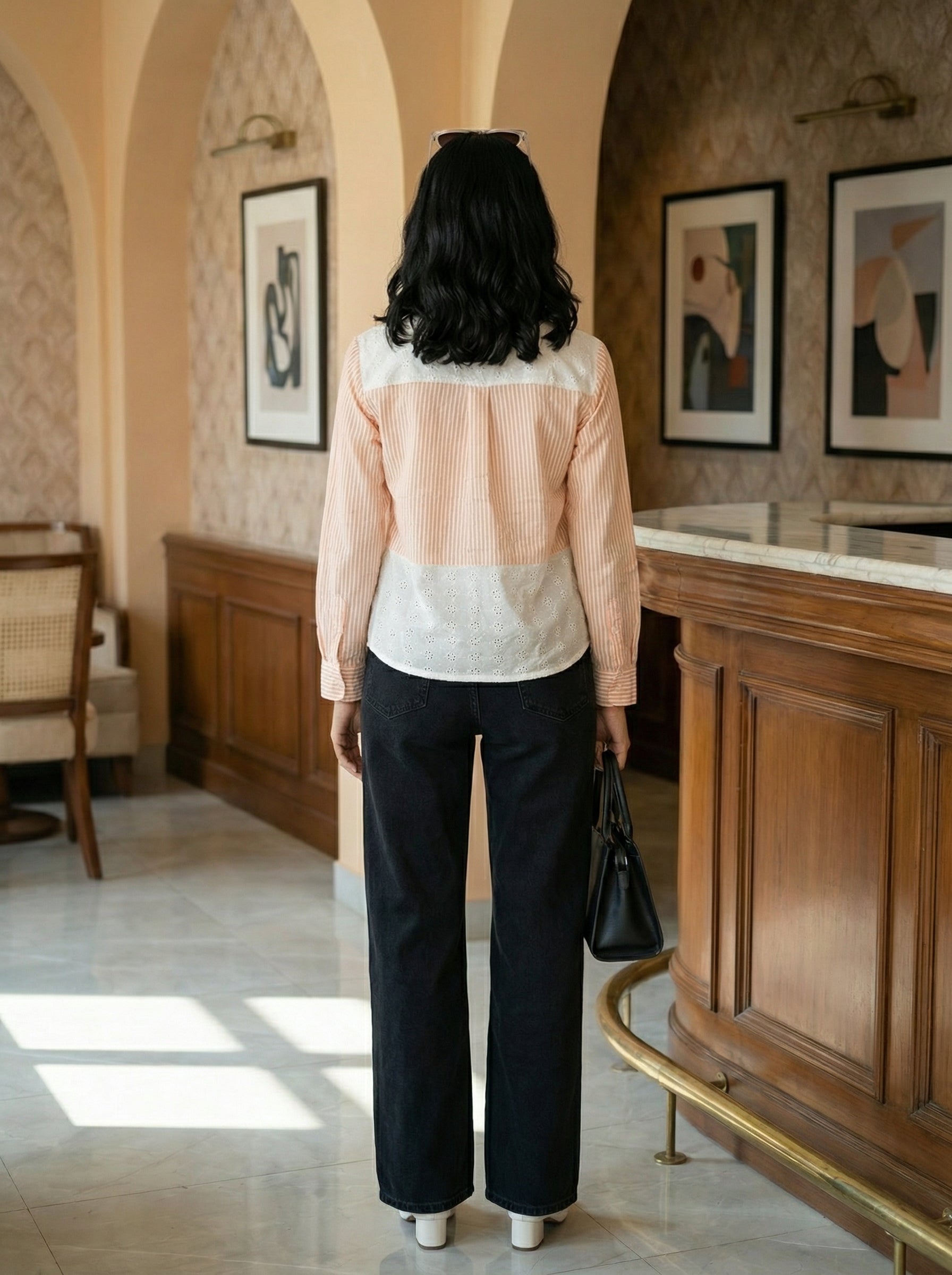 Women’s Orange Cotton Oversized Striped Shirt