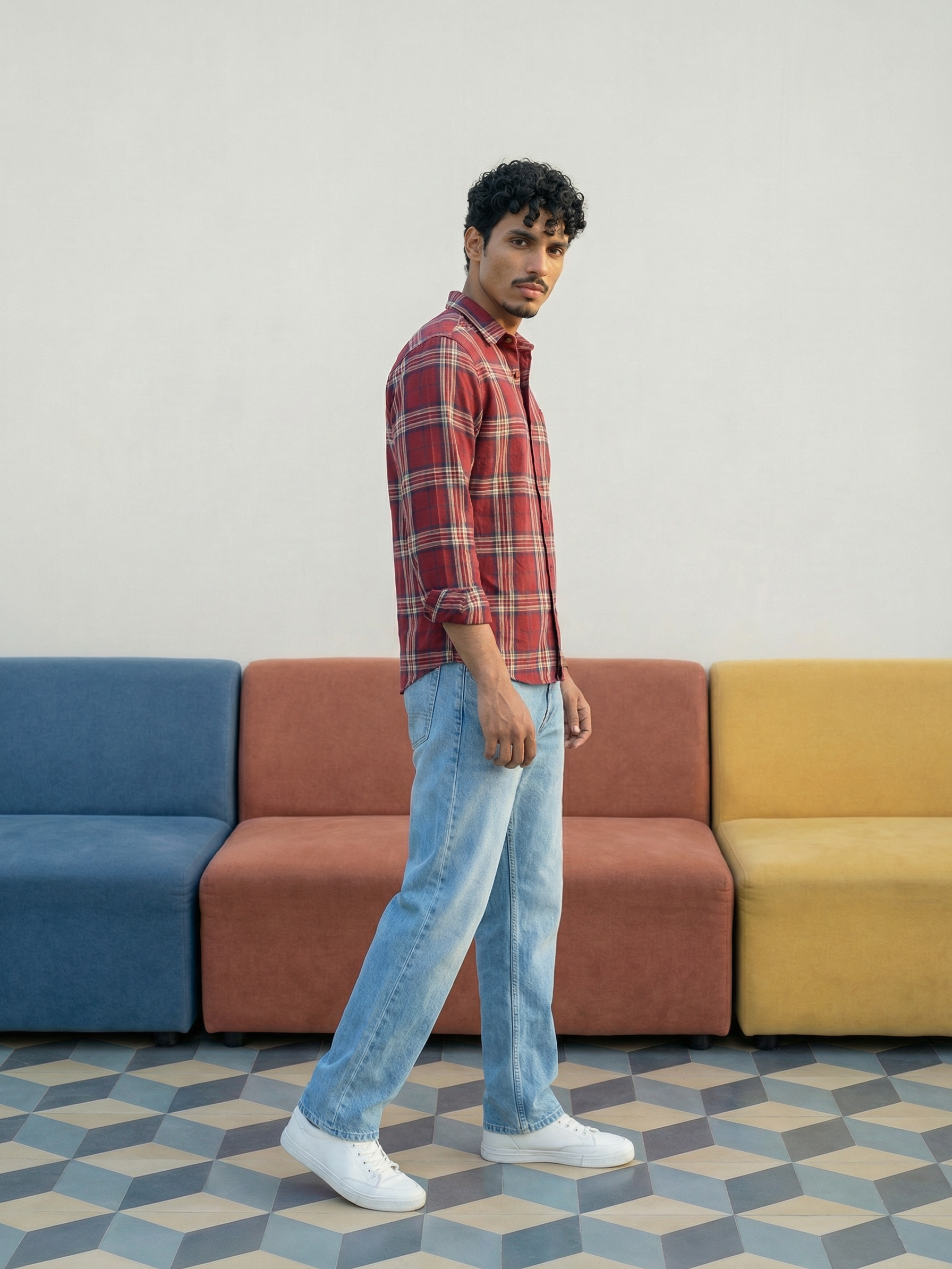 Men’s Relaxed Fit Red Cotton Check Shirt