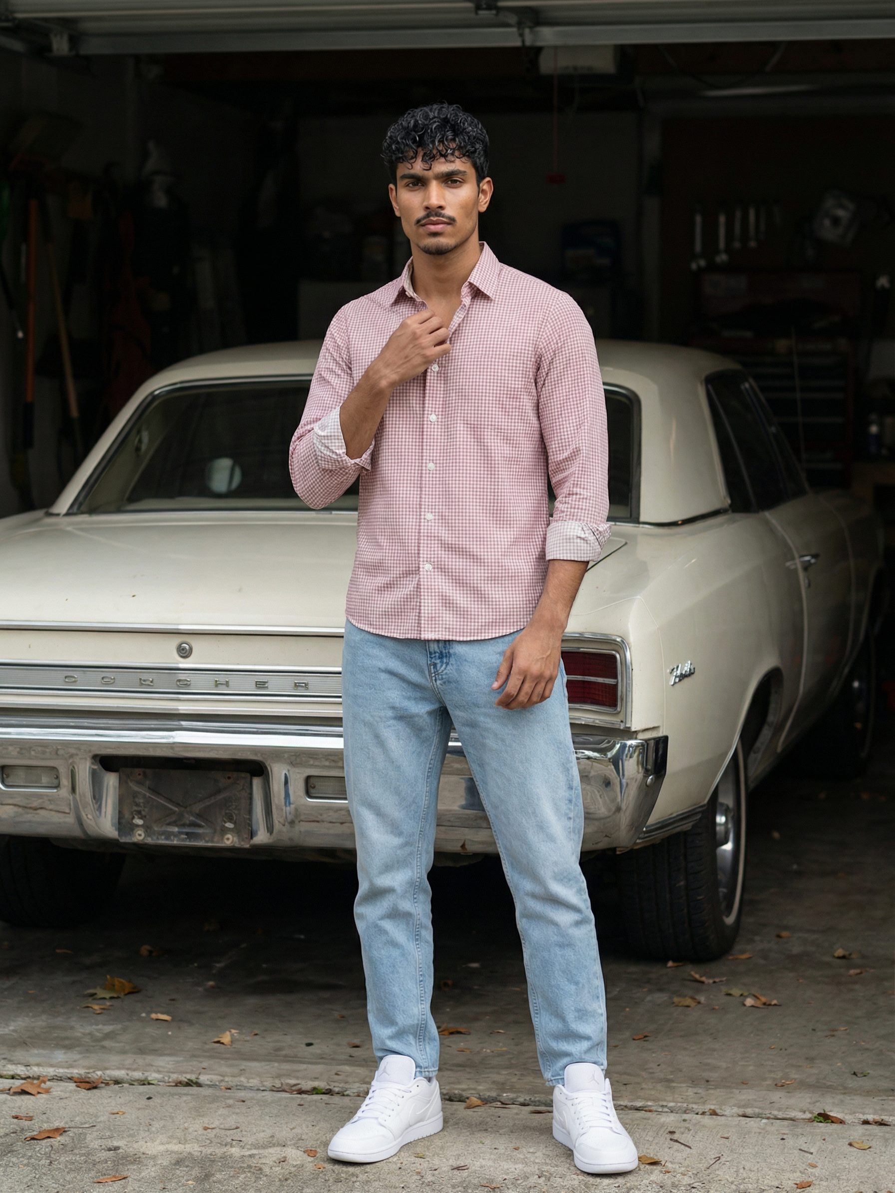 Men’s Red Relaxed Fit Cotton Check Shirt 