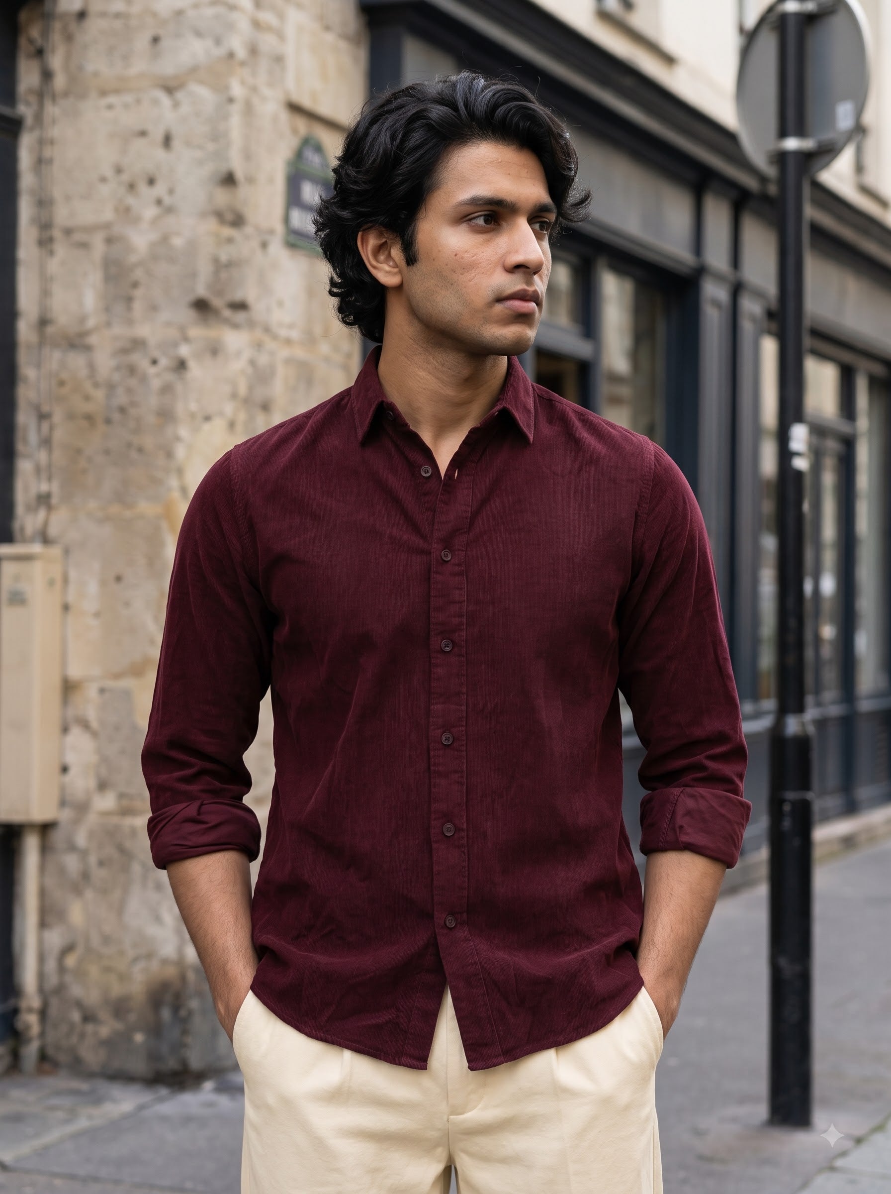 Men's Corduroy Maroon Regular Fit Shirt