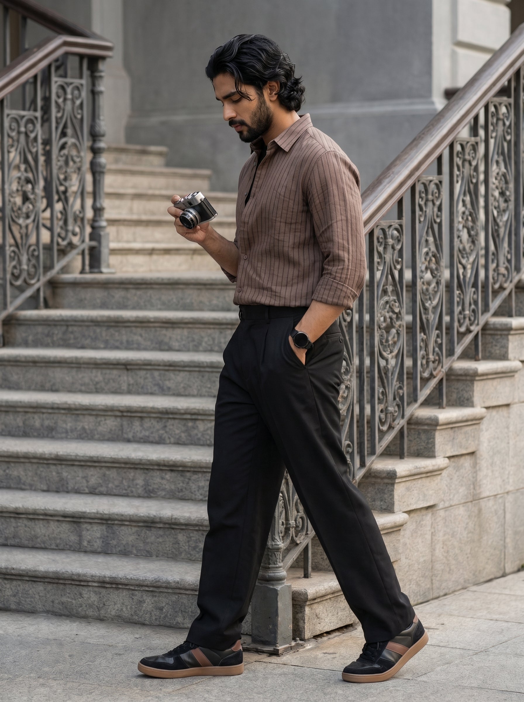 Men's Stripes Brown Relaxed Fit Shirt