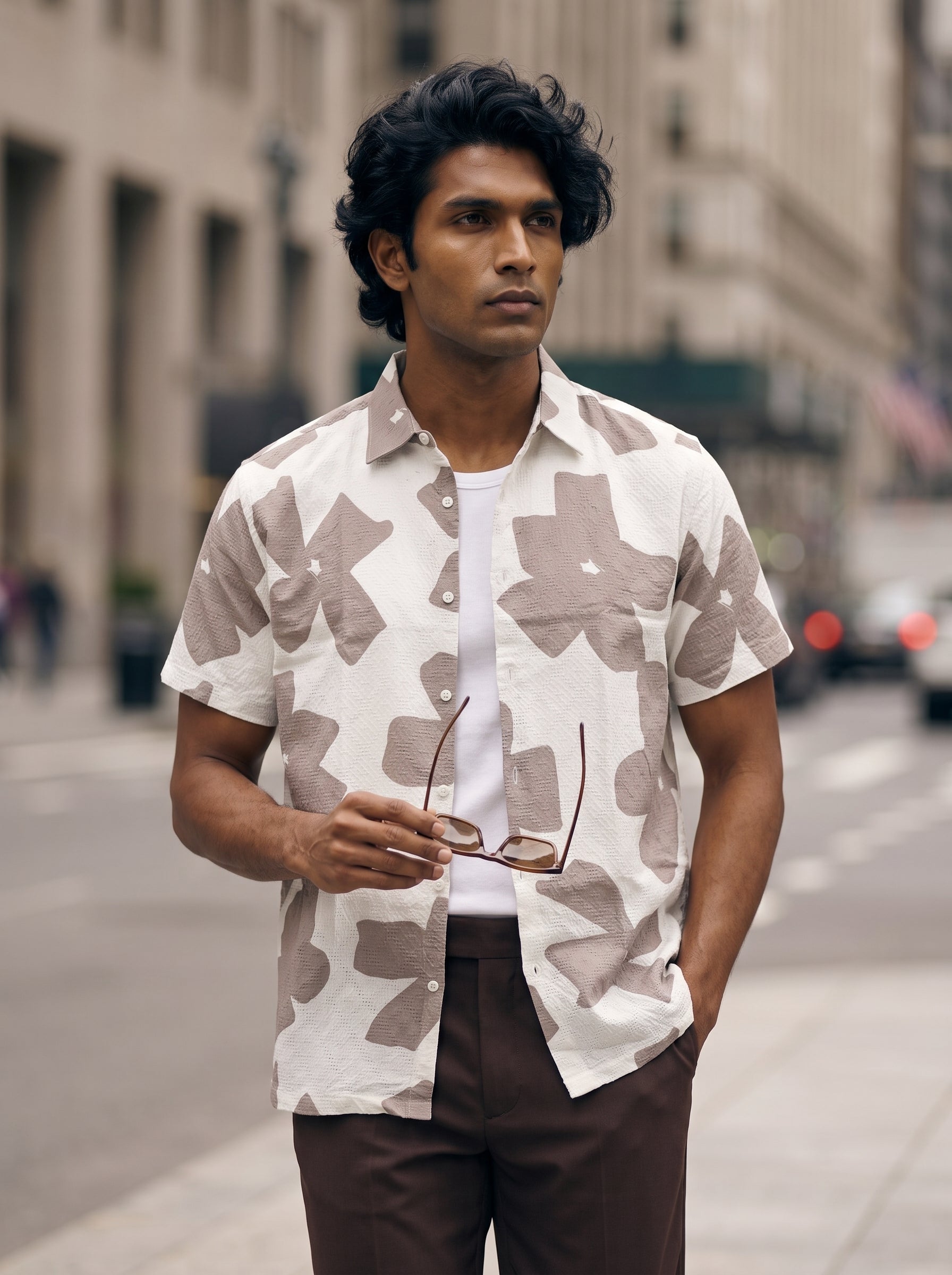 Men's Imported Brown Relaxed Fit Shirt