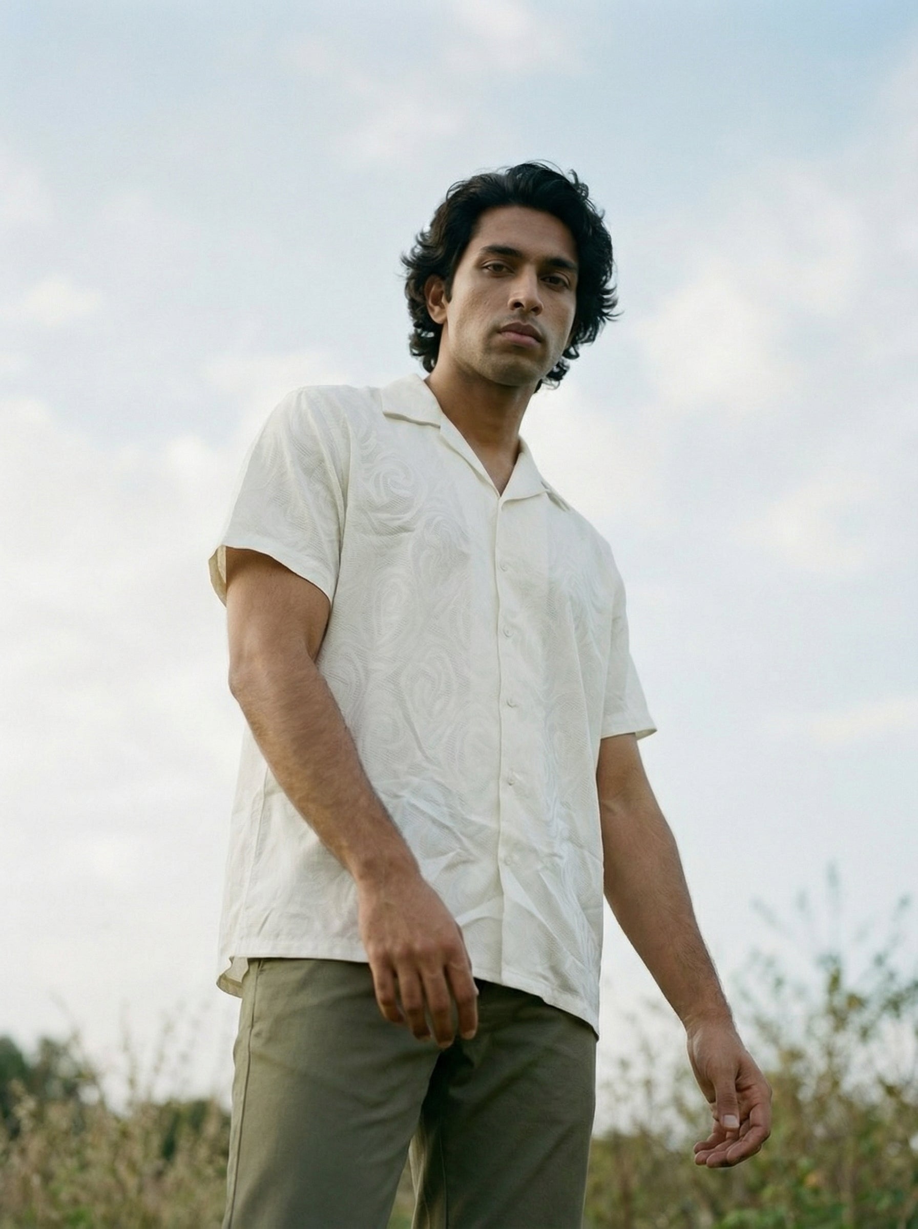 Men’s Relaxed Fit White Jacquard Shirt