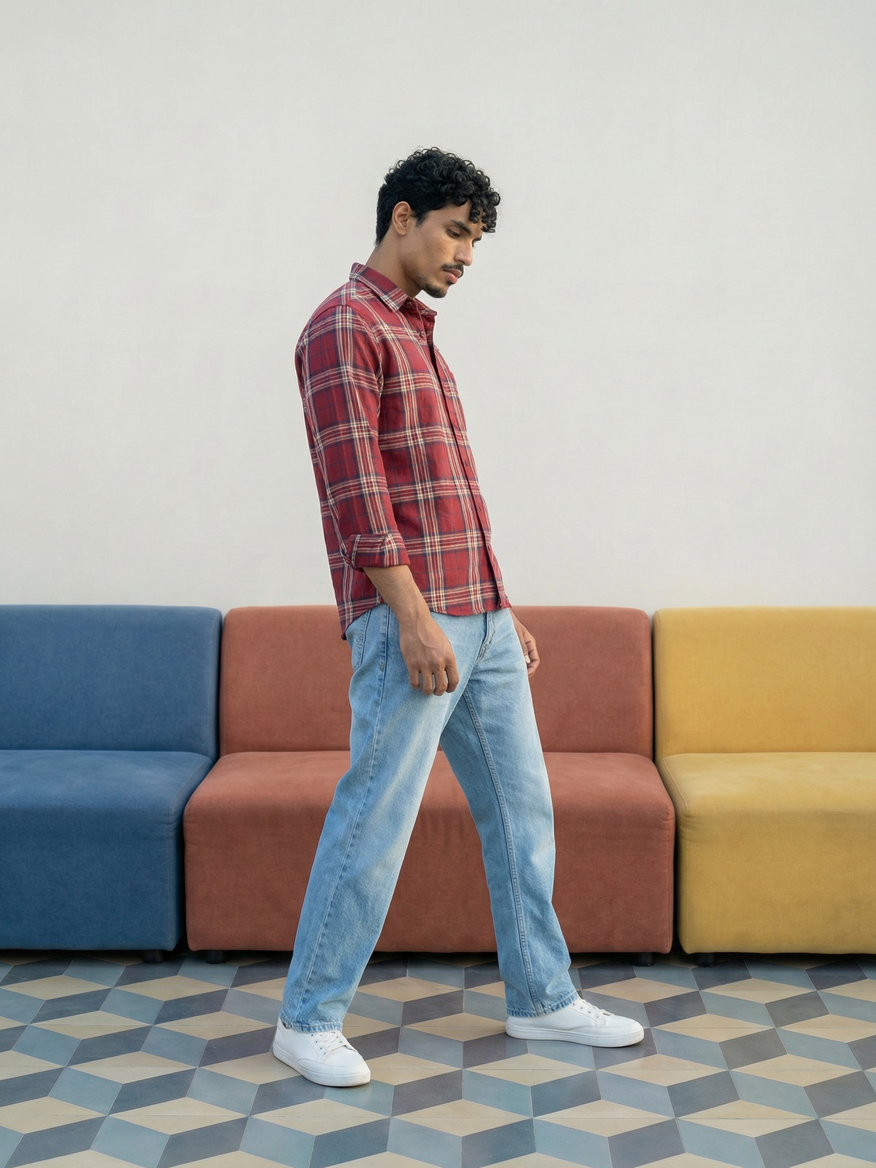 Men’s Relaxed Fit Red Cotton Check Shirt