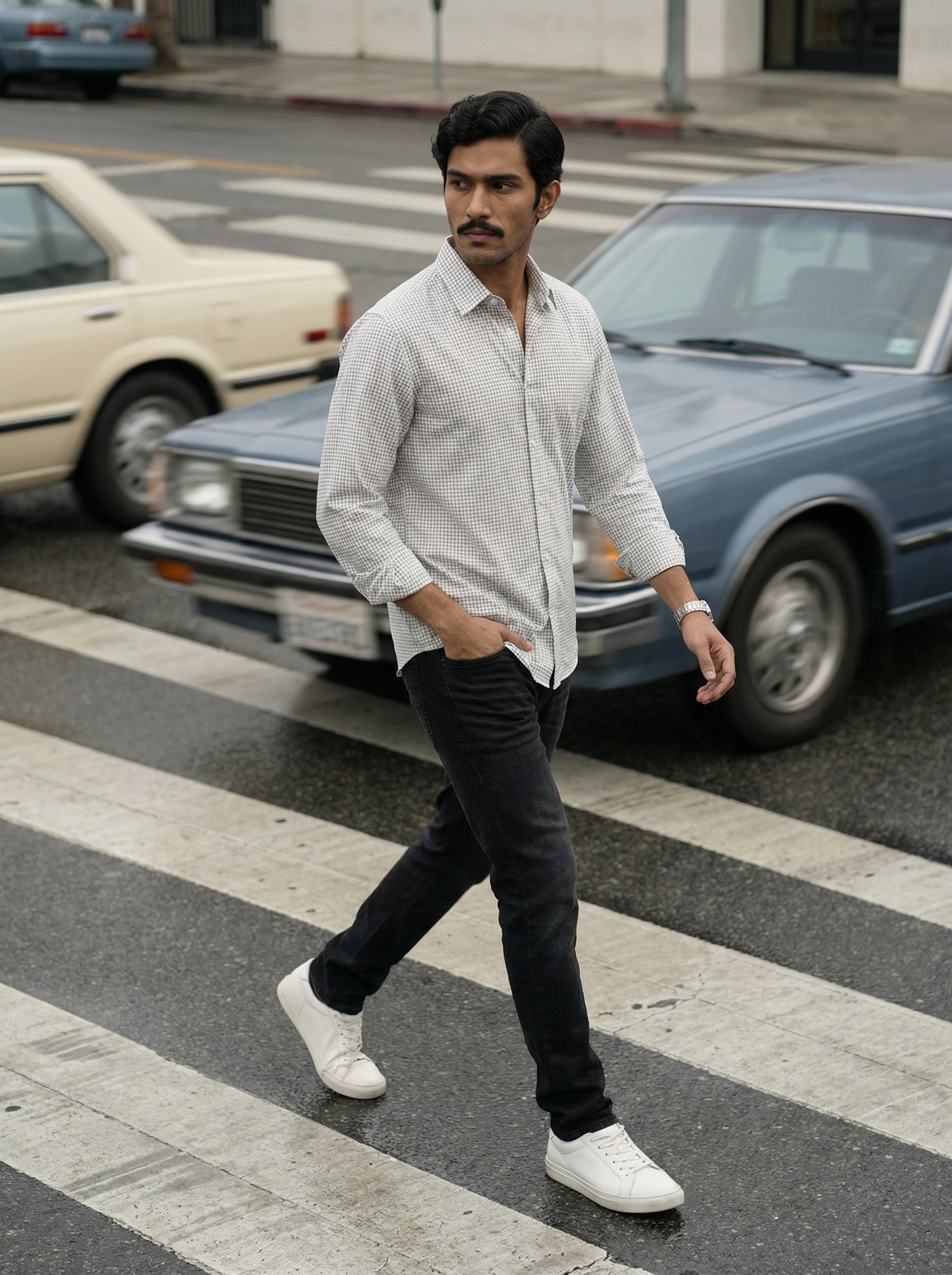 Men’s White Relaxed Fit Cotton Check Shirt