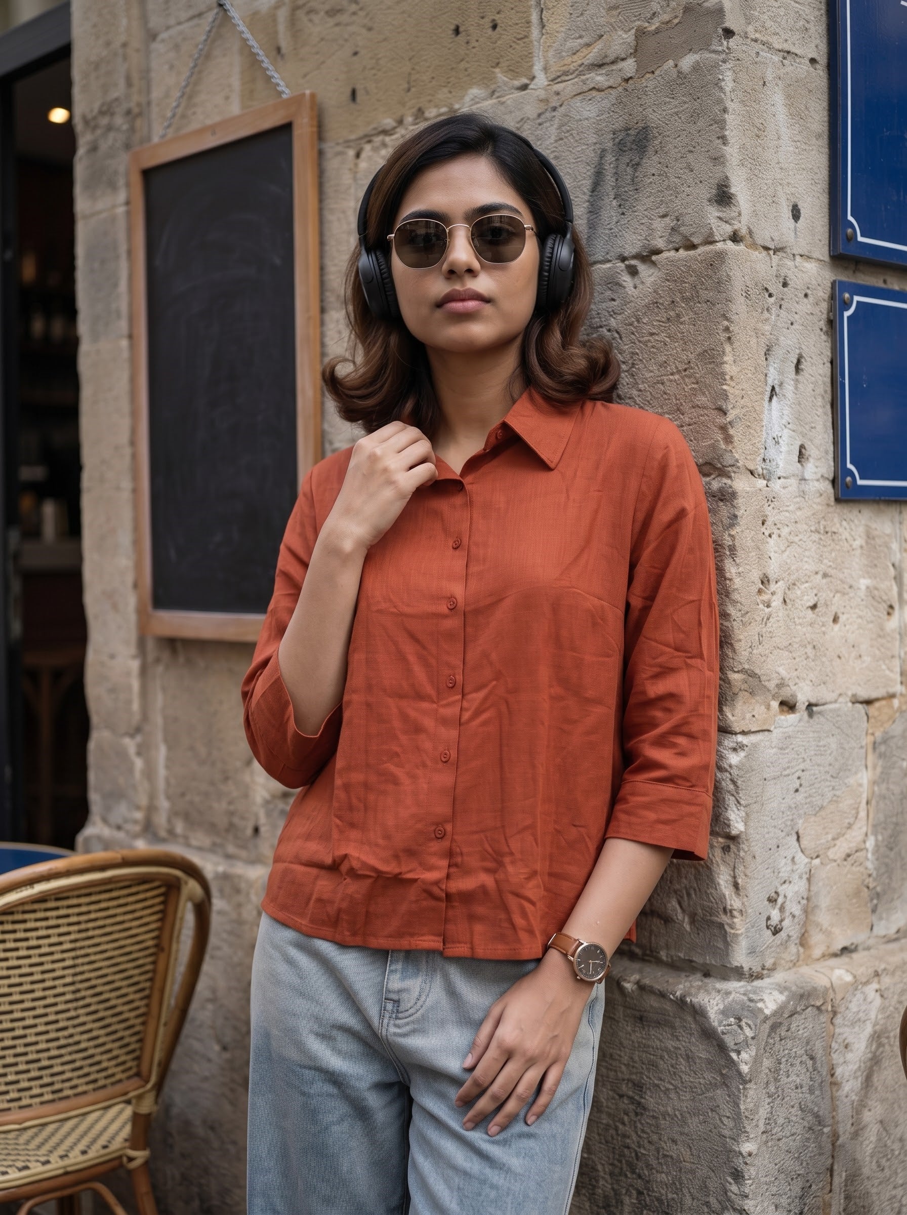 Women's Linen Blend Rust Color Regular Fit Shirt
