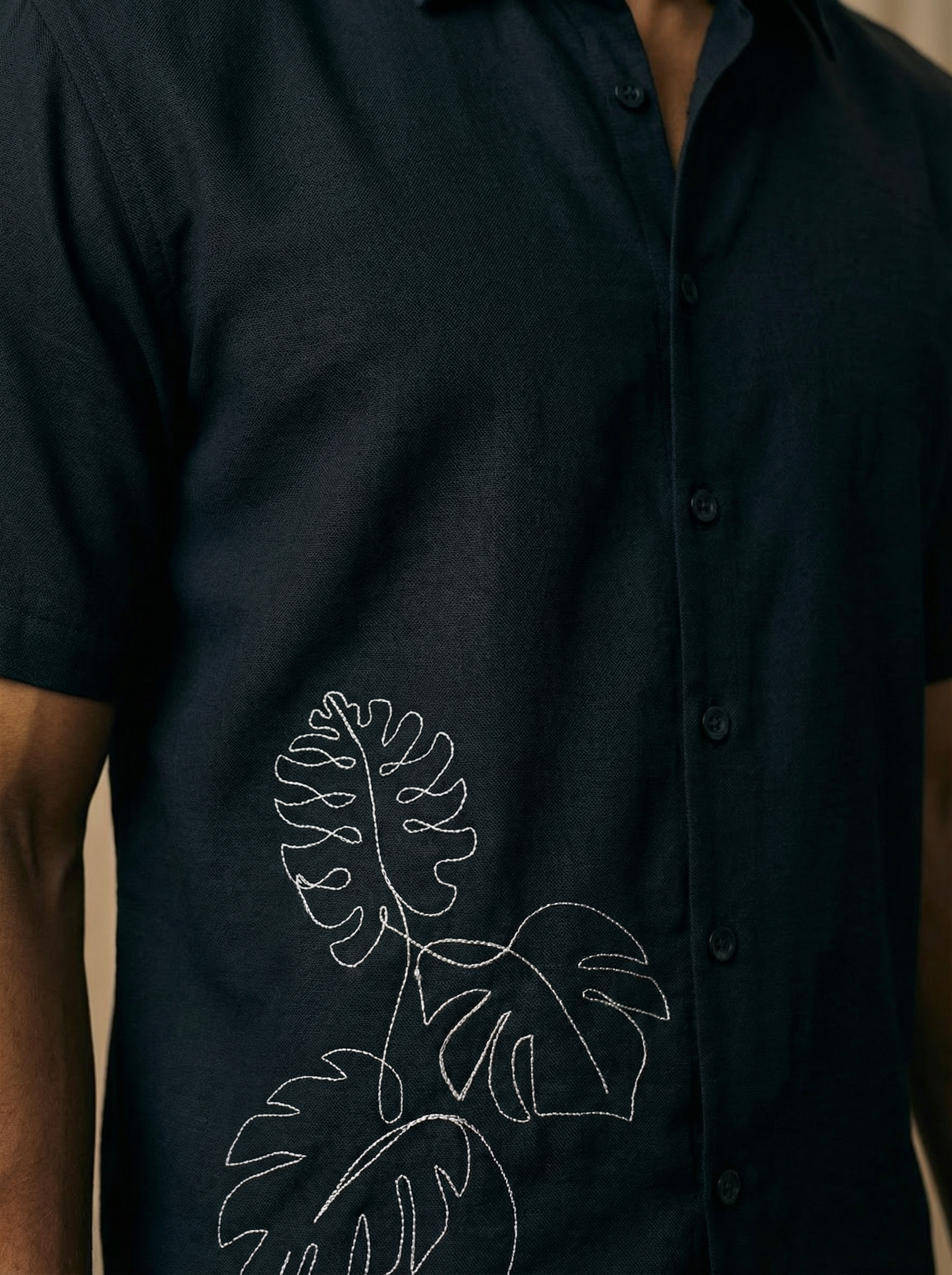 Men’s Navy Linen Oxford Relax Fit Shirt