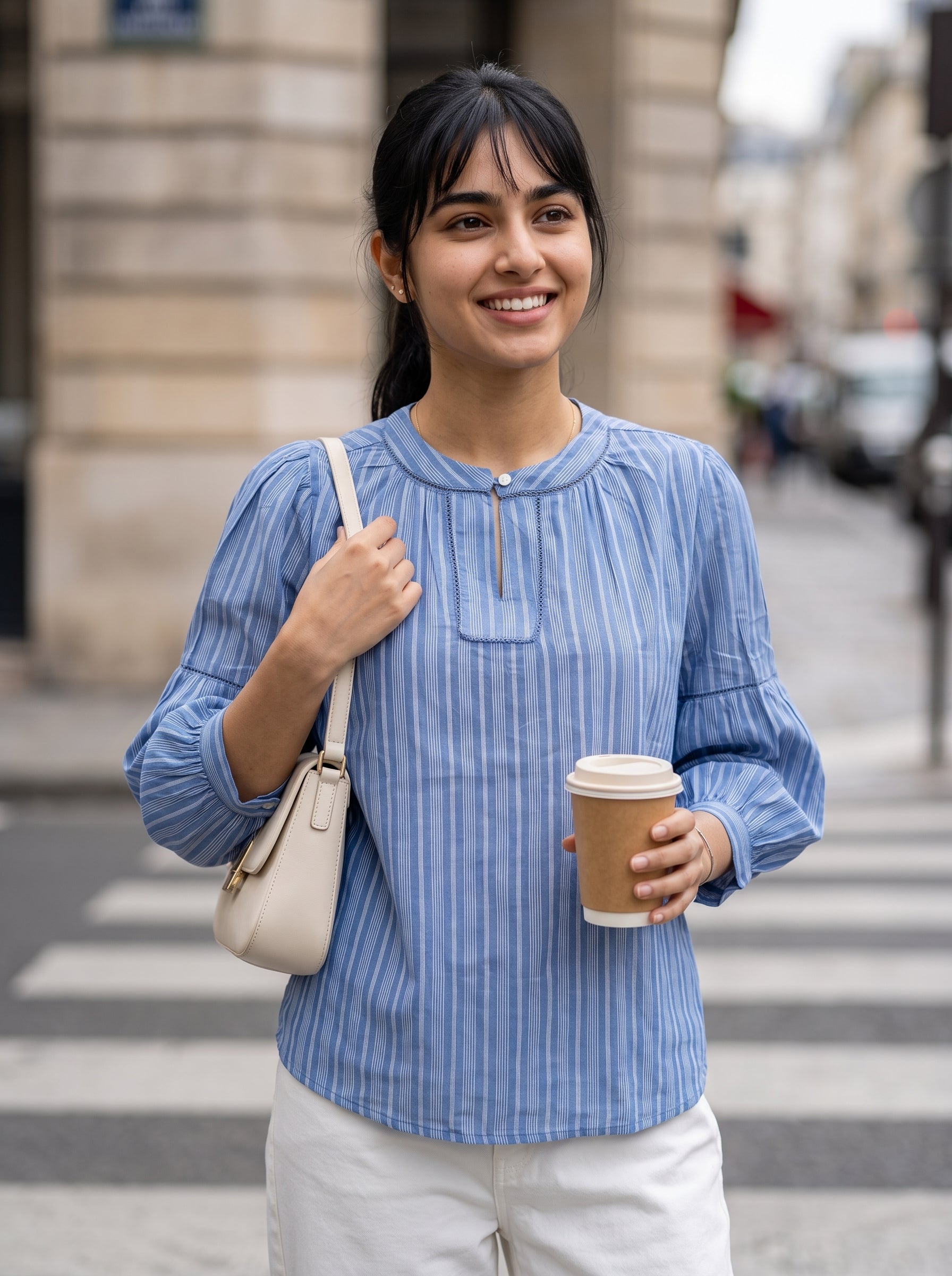 Women's Cotton Blue Stripes Relaxed Fit Top